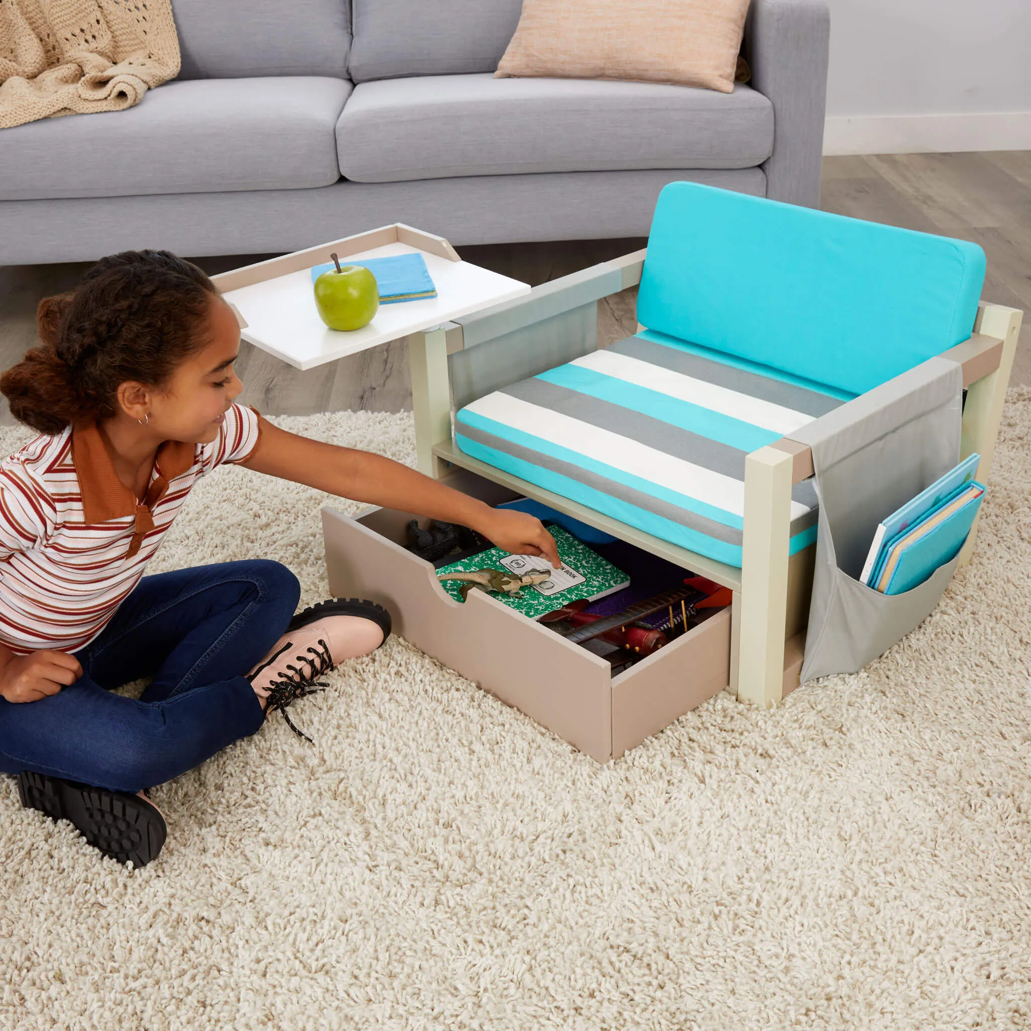 2-in-1 Fun & Study Swivel Desk – Wooden Desk with Chair, Swivel Surface, Storage, and Book Organizer
