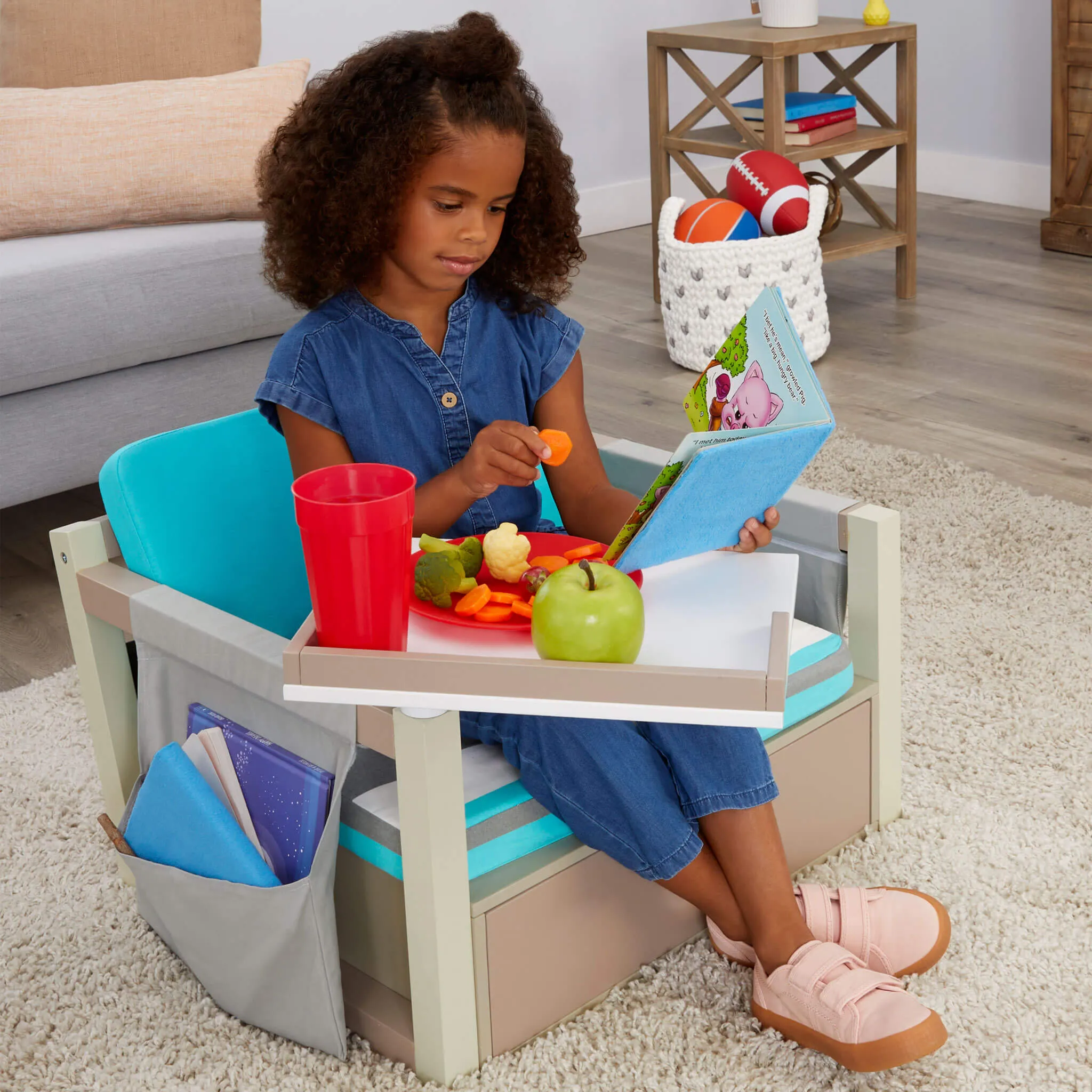2-in-1 Fun & Study Swivel Desk – Wooden Desk with Chair, Swivel Surface, Storage, and Book Organizer