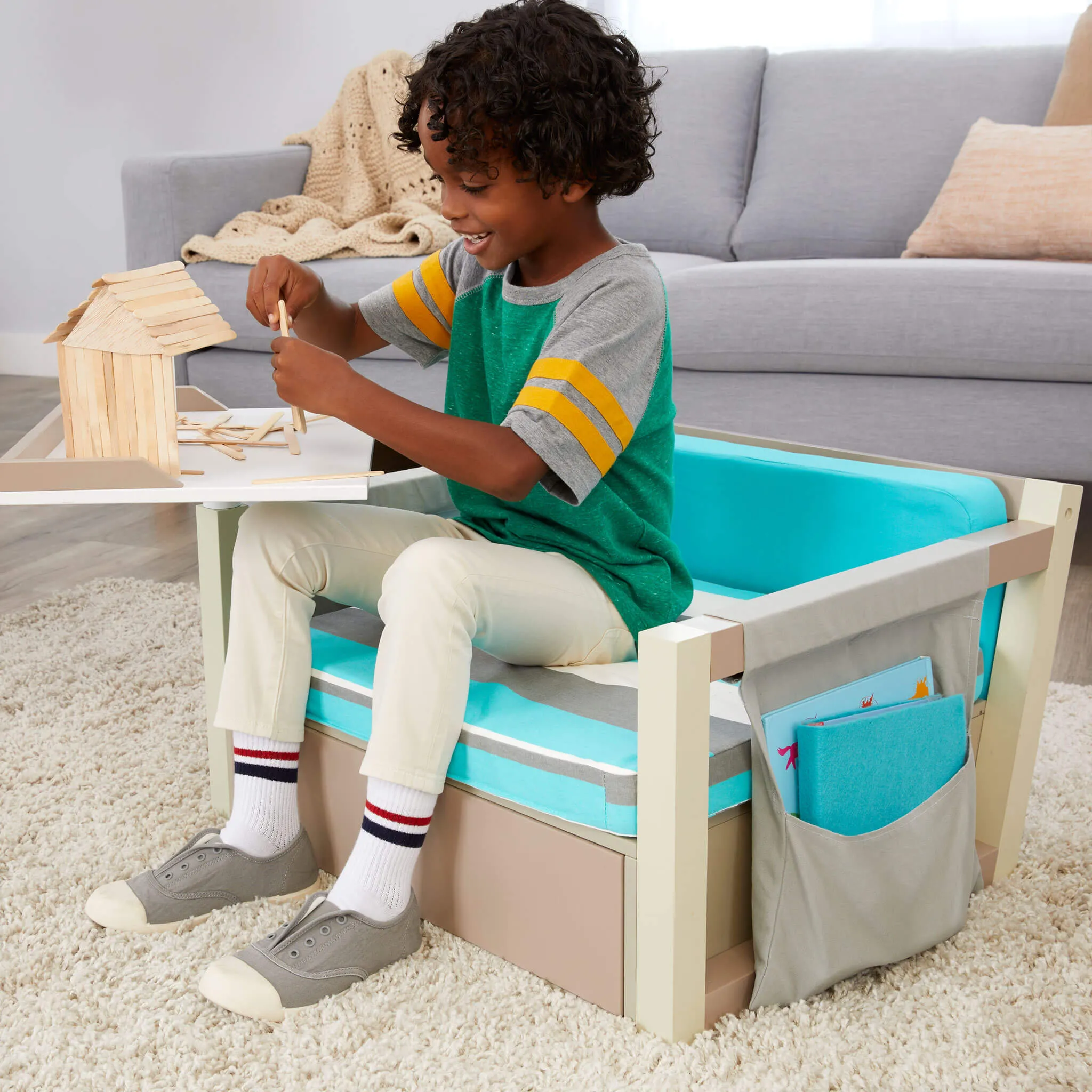 2-in-1 Fun & Study Swivel Desk – Wooden Desk with Chair, Swivel Surface, Storage, and Book Organizer