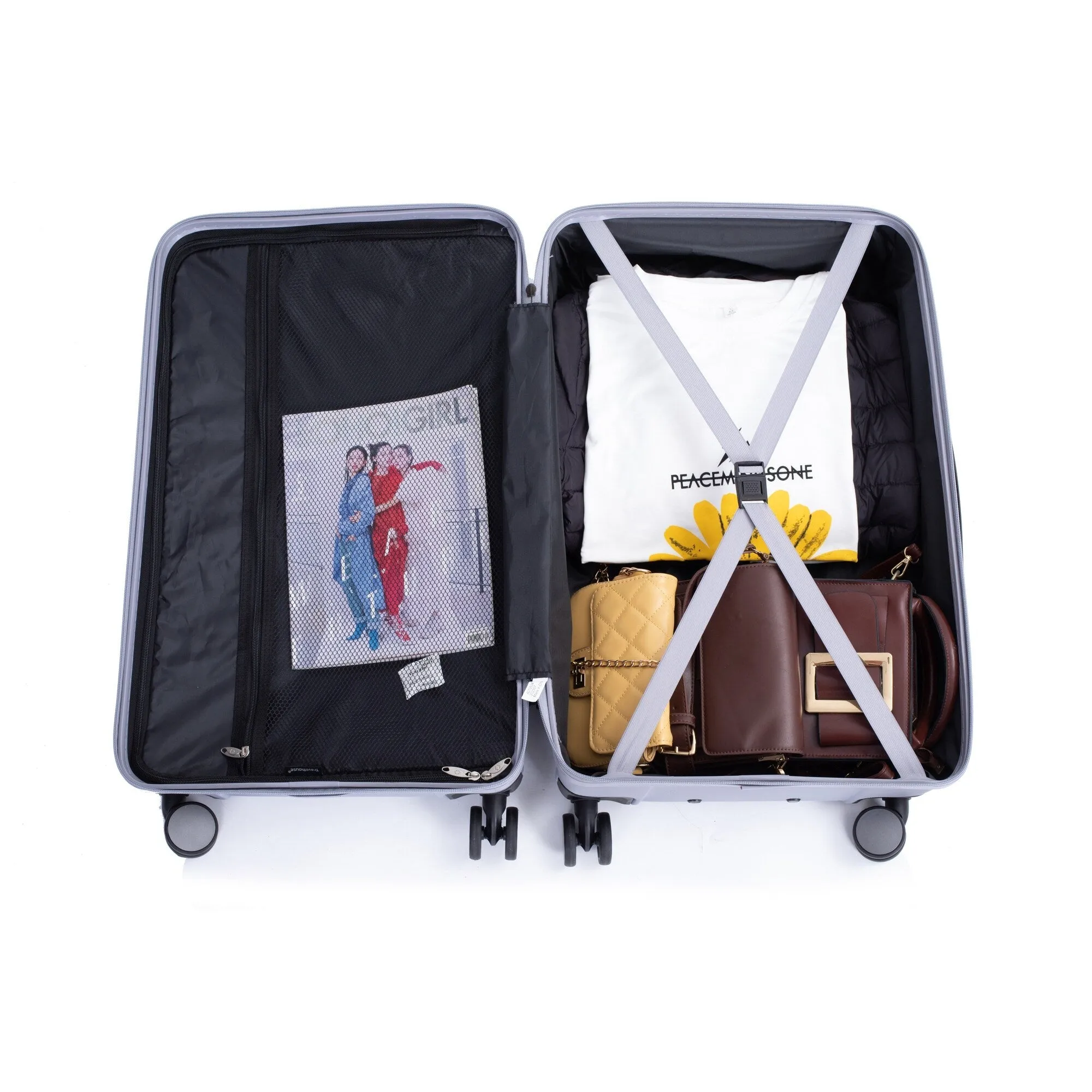 3 Piece Set Lightweight Suitcase for Long Travel, Hardside Carry On Luggage w/ 2 Hooks and 360° Double spinner wheels