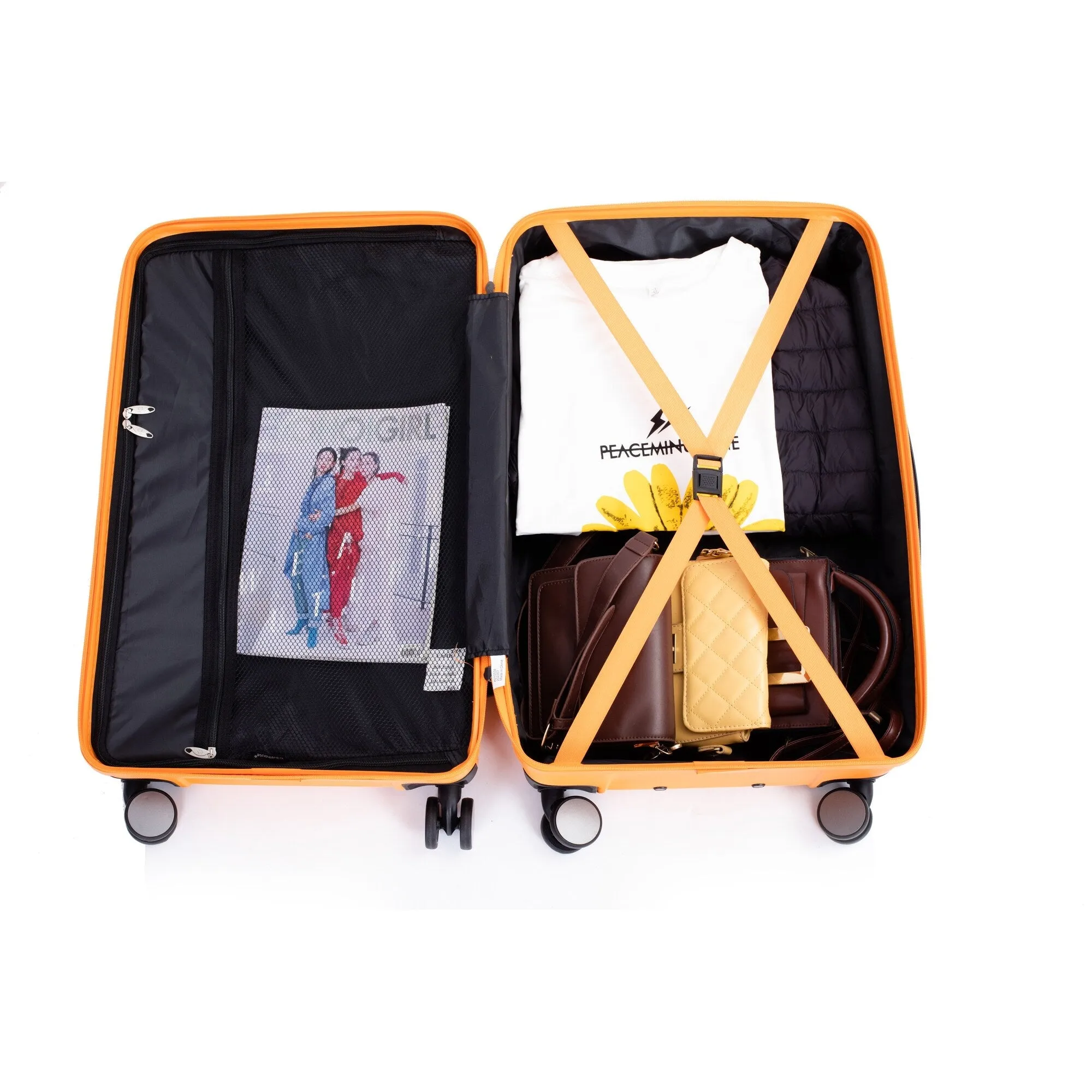 3 Piece Set Lightweight Suitcase for Long Travel, Hardside Carry On Luggage w/ 2 Hooks and 360° Double spinner wheels