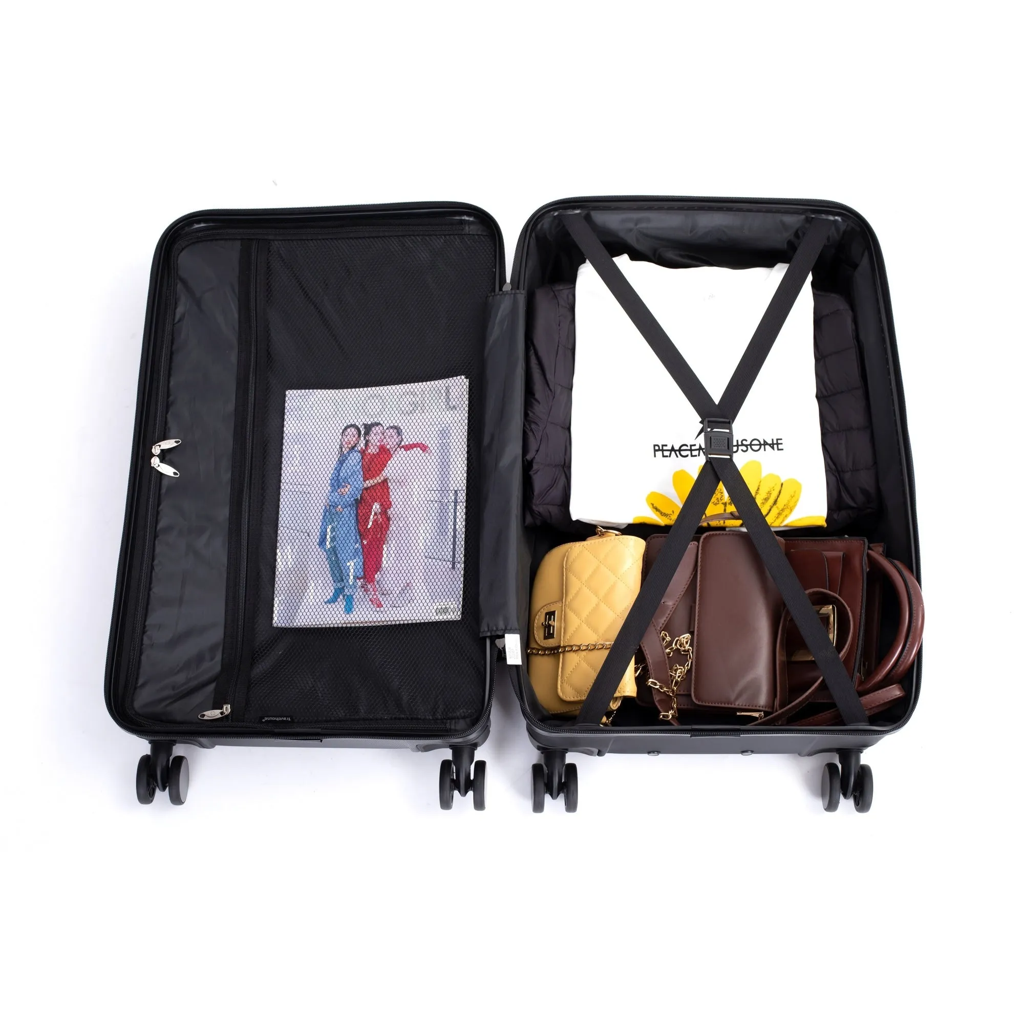 3 Piece Set Lightweight Suitcase for Long Travel, Hardside Carry On Luggage w/ 2 Hooks and 360° Double spinner wheels