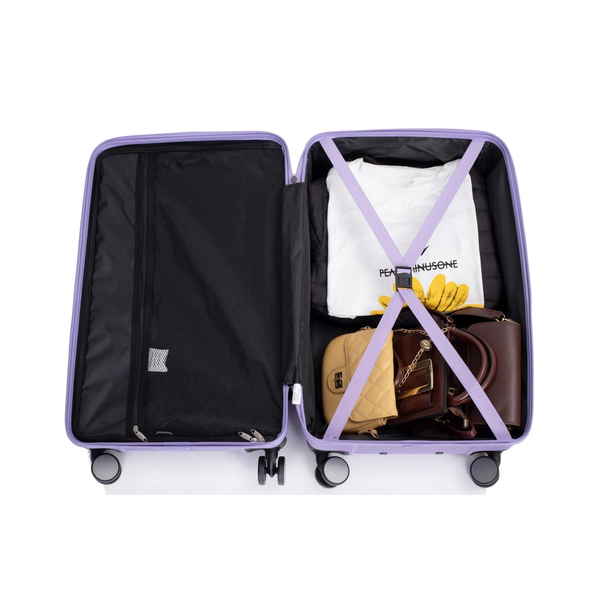 3 Piece Set Lightweight Suitcase for Long Travel, Hardside Carry On Luggage w/ 2 Hooks and 360° Double spinner wheels