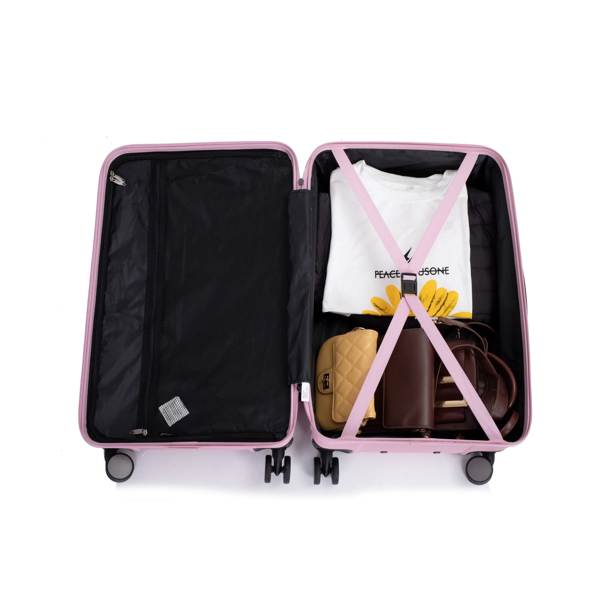 3 Piece Set Lightweight Suitcase for Long Travel, Hardside Carry On Luggage w/ 2 Hooks and 360° Double spinner wheels