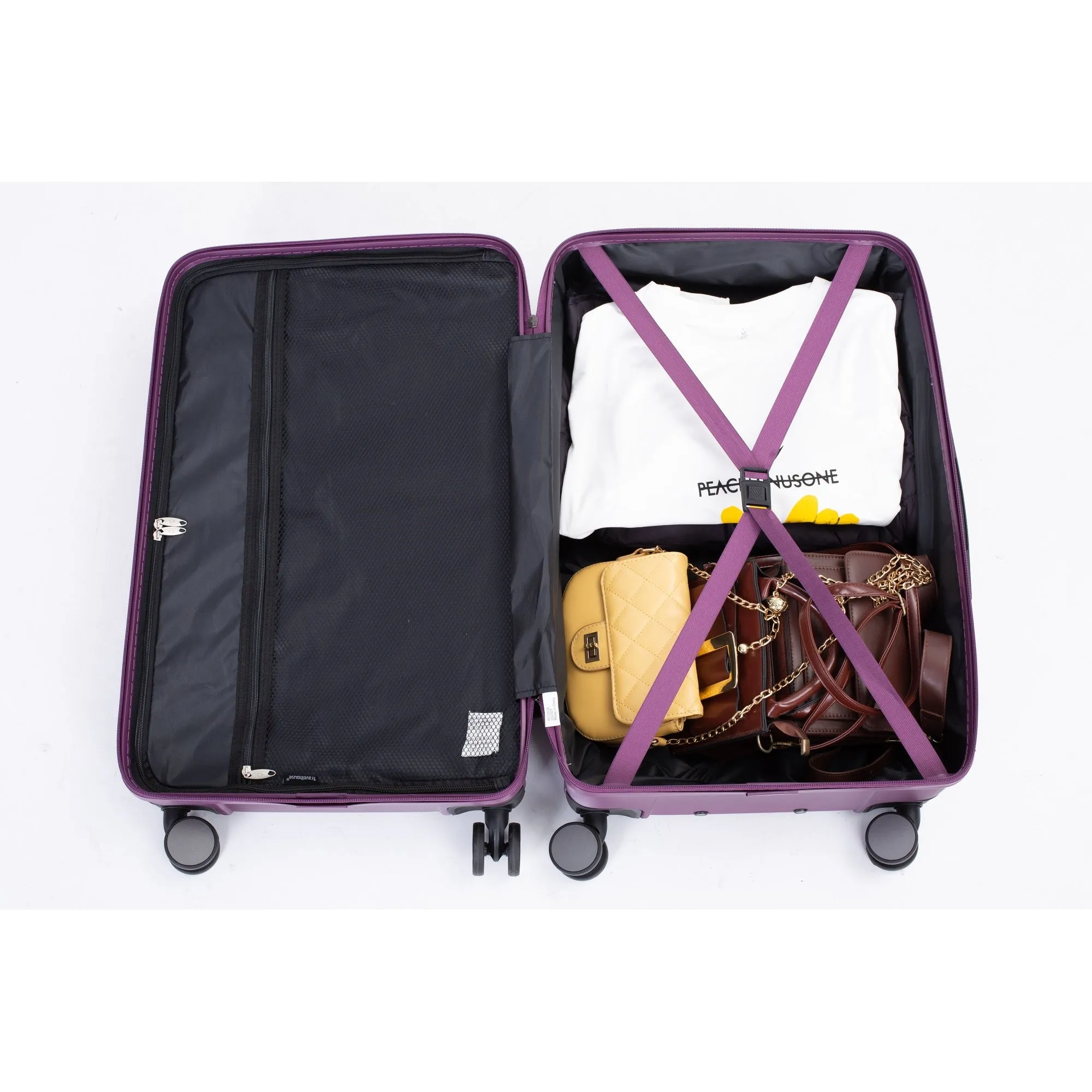 3 Piece Set Lightweight Suitcase for Long Travel, Hardside Carry On Luggage w/ 2 Hooks and 360° Double spinner wheels