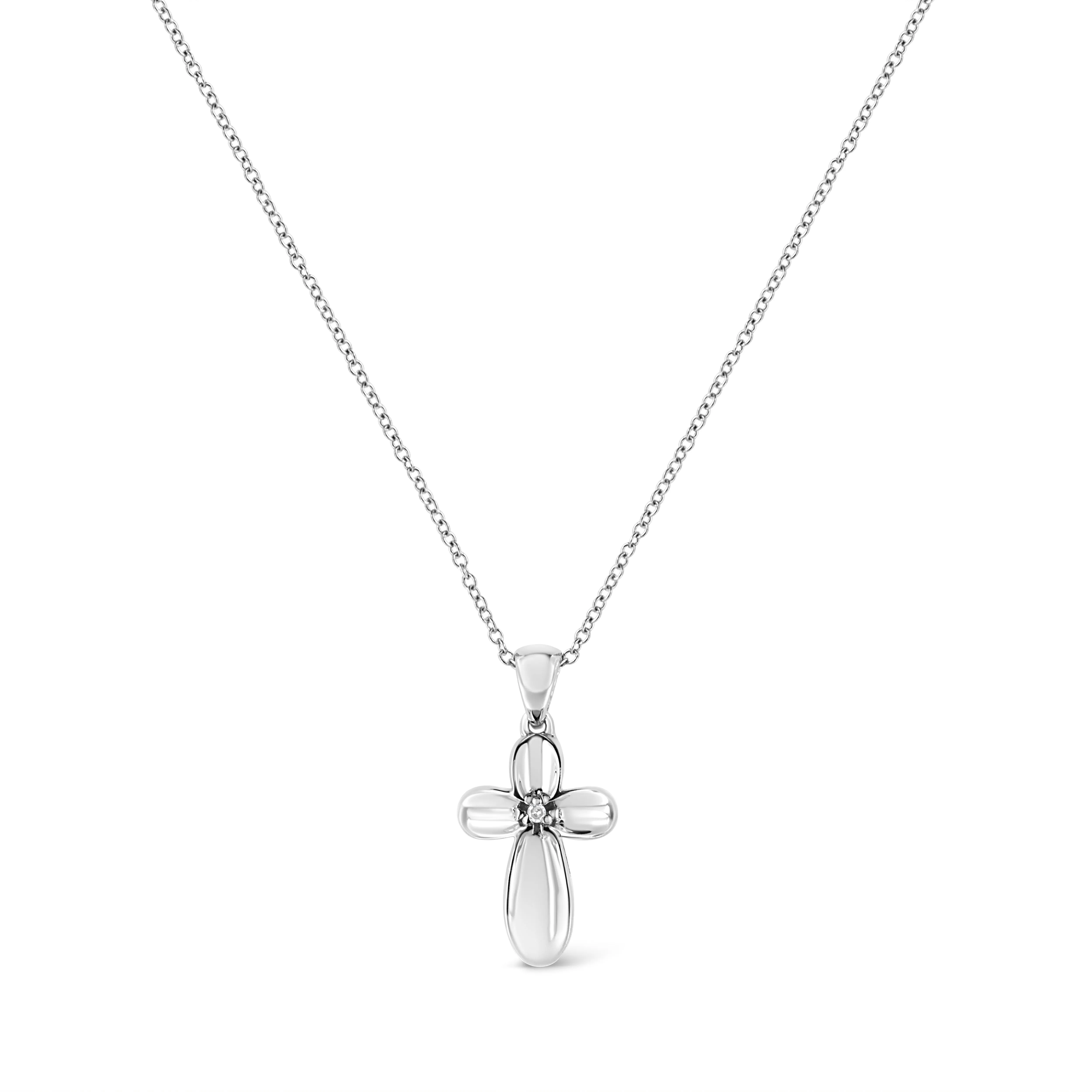 .925 Sterling Silver Prong-Set Diamond Accent Floral Cross 18 Pendant Necklace