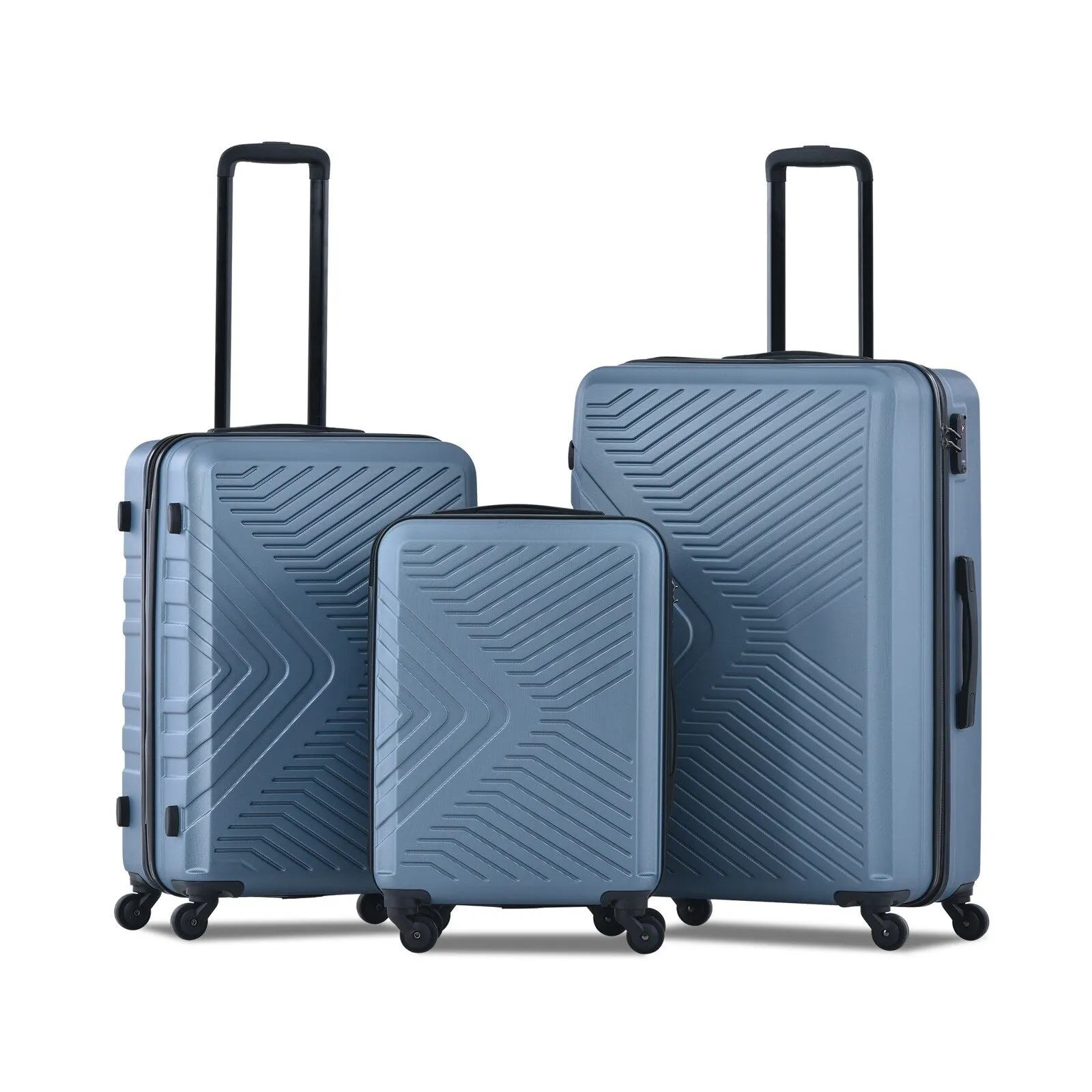 ABS 3 Piece Luggage Sets with Telescoping and Short Handles, Lightweight Suitcase with 2 Hooks and Spinner Wheels & TSA Lock