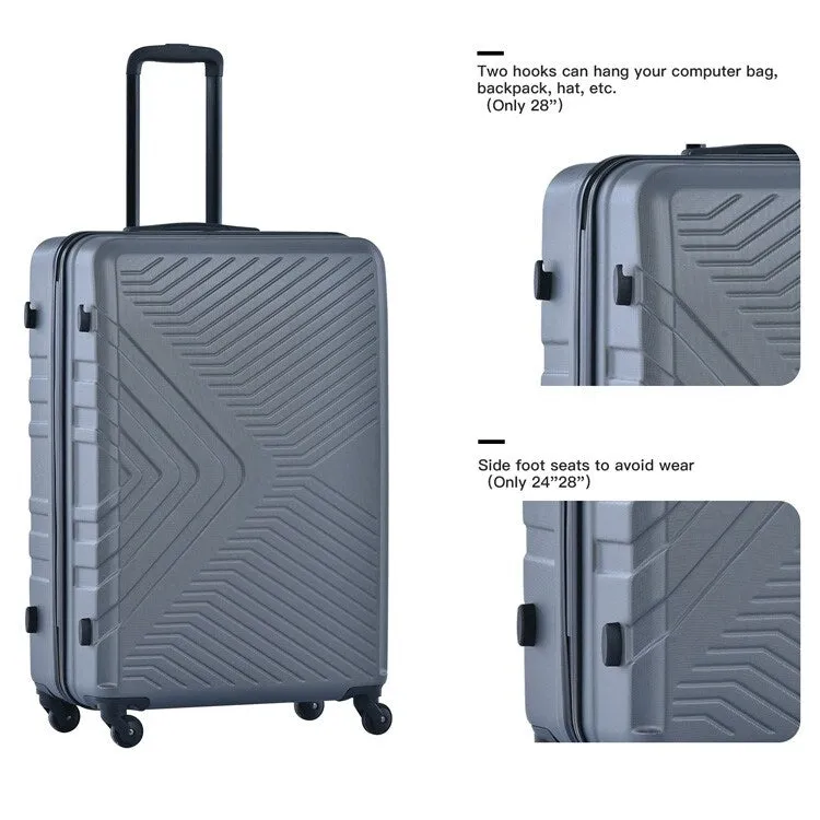 ABS 3 Piece Luggage Sets with Telescoping and Short Handles, Lightweight Suitcase with 2 Hooks and Spinner Wheels & TSA Lock