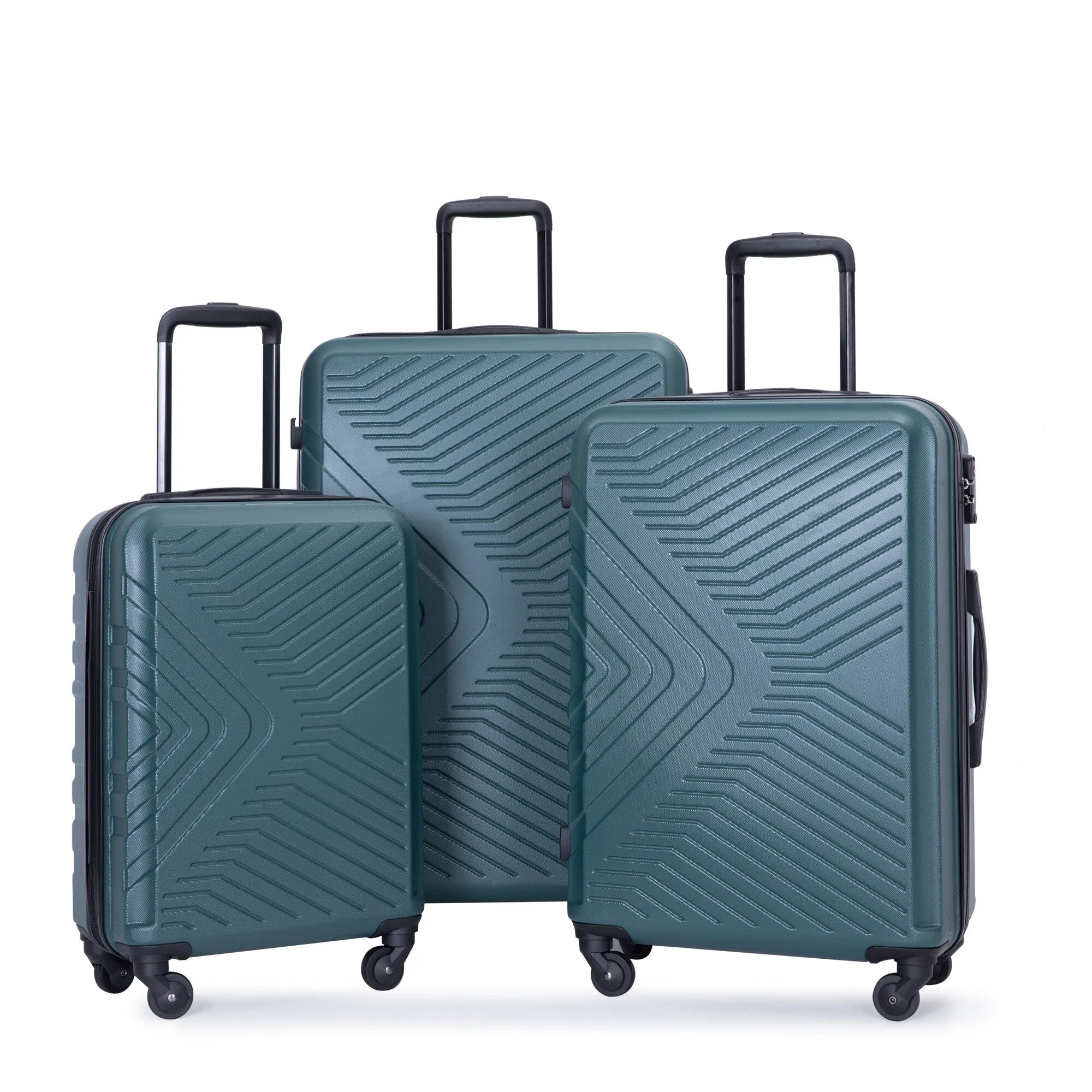 ABS 3 Piece Luggage Sets with Telescoping and Short Handles, Lightweight Suitcase with 2 Hooks and Spinner Wheels & TSA Lock