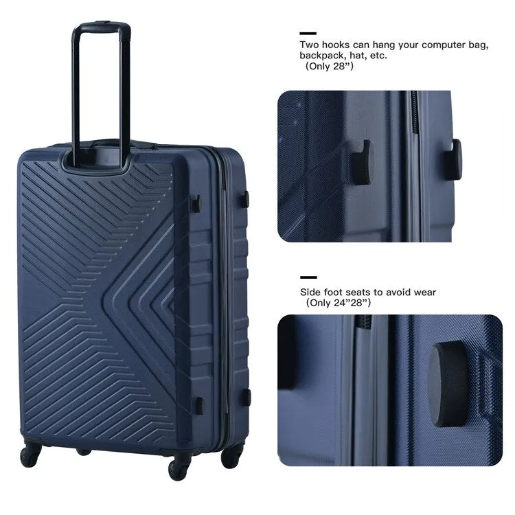 ABS 3 Piece Luggage Sets with Telescoping and Short Handles, Lightweight Suitcase with 2 Hooks and Spinner Wheels & TSA Lock