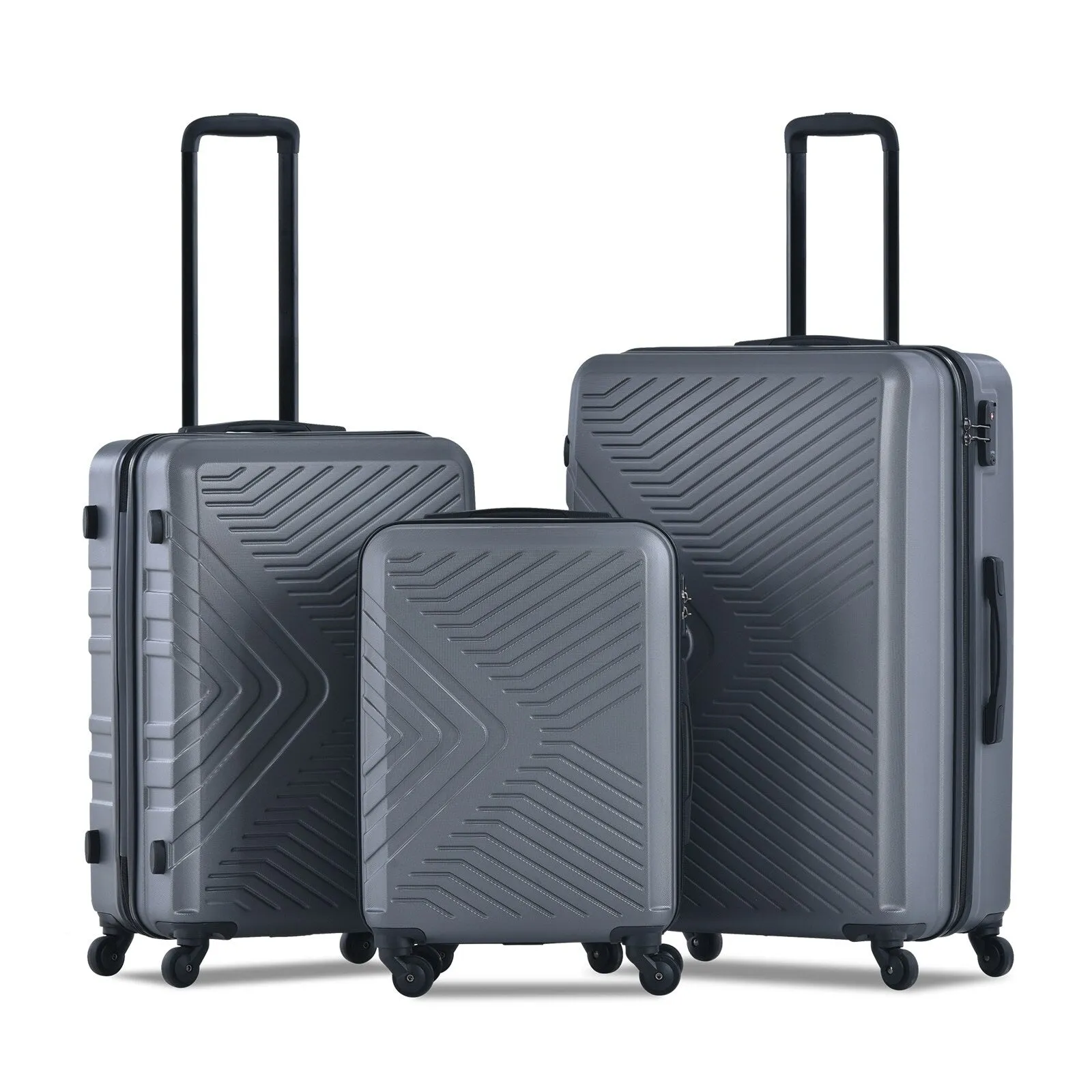 ABS 3 Piece Luggage Sets with Telescoping and Short Handles, Lightweight Suitcase with 2 Hooks and Spinner Wheels & TSA Lock
