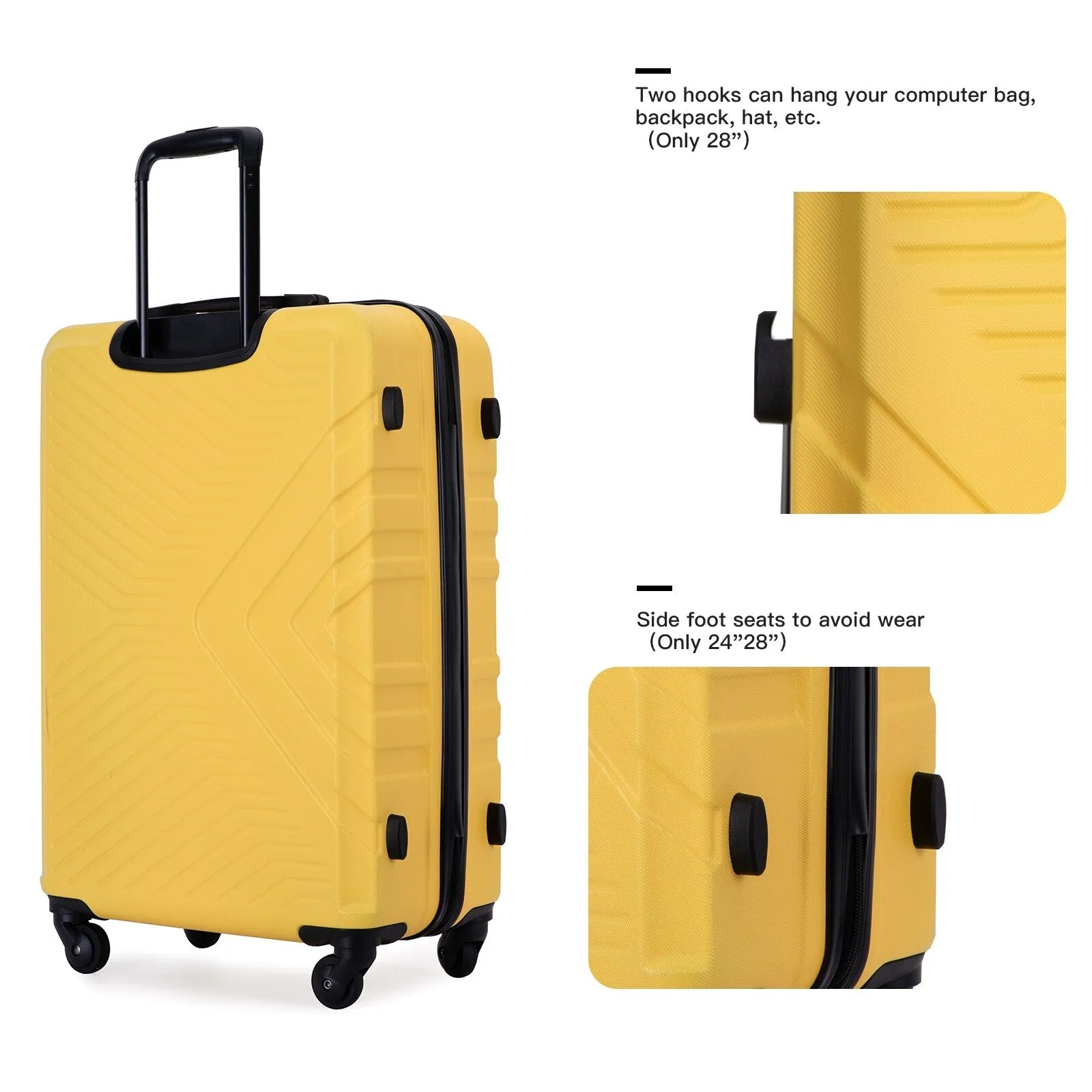 ABS 3 Piece Luggage Sets with Telescoping and Short Handles, Lightweight Suitcase with 2 Hooks and Spinner Wheels & TSA Lock