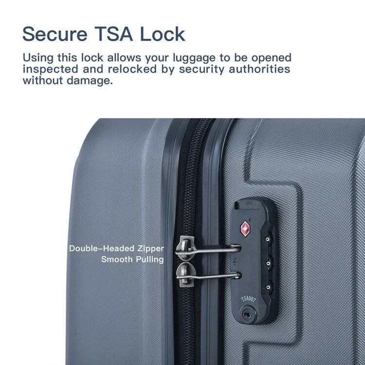 ABS 3 Piece Luggage Sets with Telescoping and Short Handles, Lightweight Suitcase with 2 Hooks and Spinner Wheels & TSA Lock