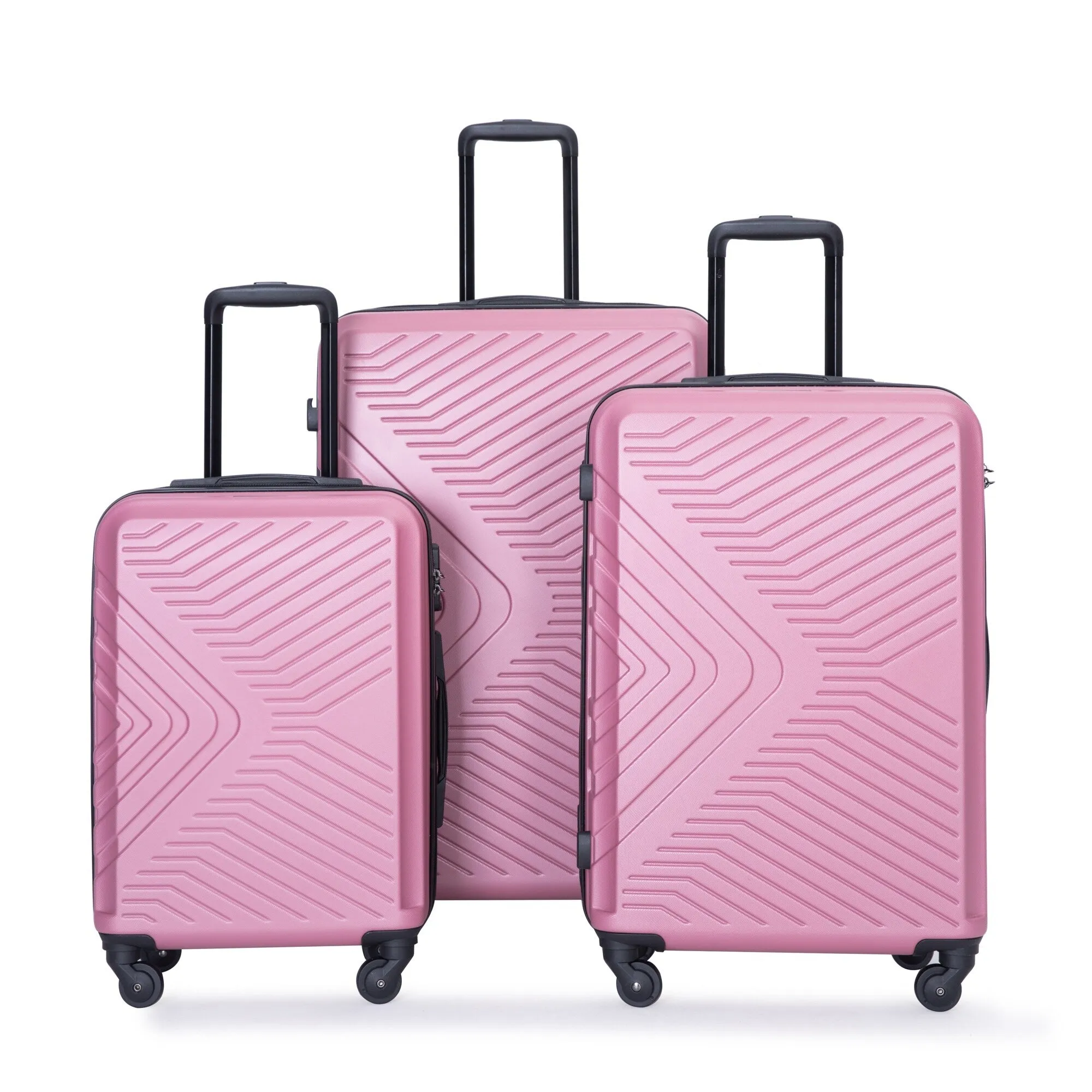 ABS 3 Piece Luggage Sets with Telescoping and Short Handles, Lightweight Suitcase with 2 Hooks and Spinner Wheels & TSA Lock