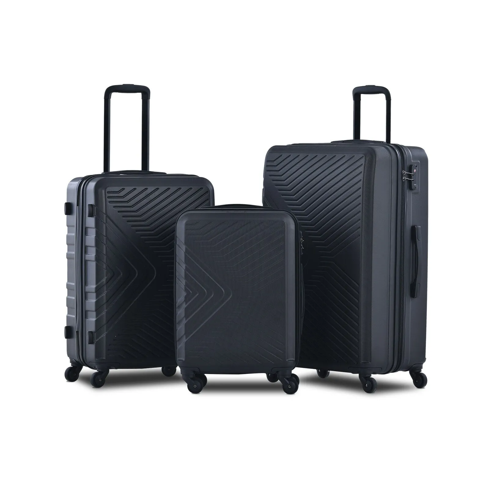 ABS 3 Piece Luggage Sets with Telescoping and Short Handles, Lightweight Suitcase with 2 Hooks and Spinner Wheels & TSA Lock