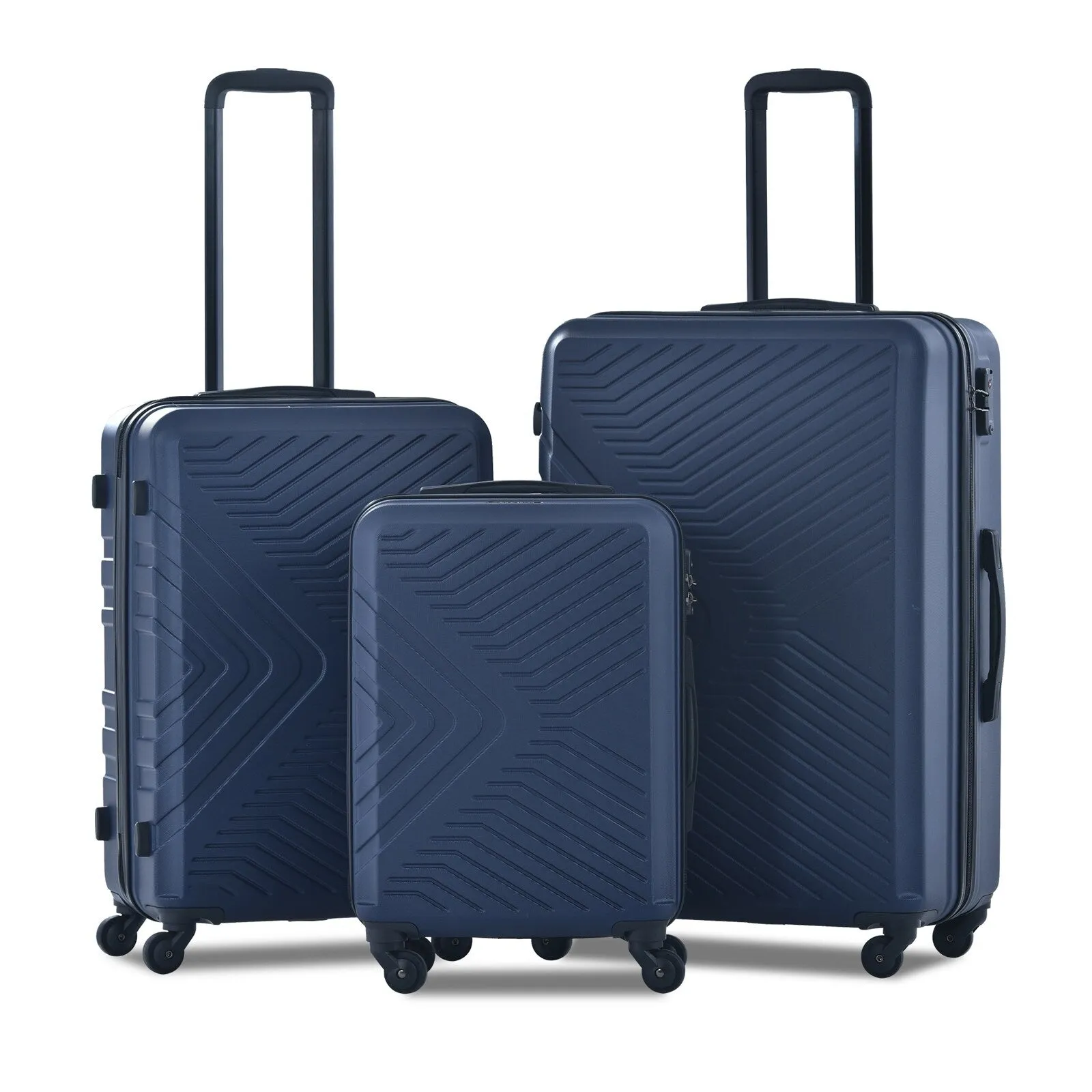 ABS 3 Piece Luggage Sets with Telescoping and Short Handles, Lightweight Suitcase with 2 Hooks and Spinner Wheels & TSA Lock