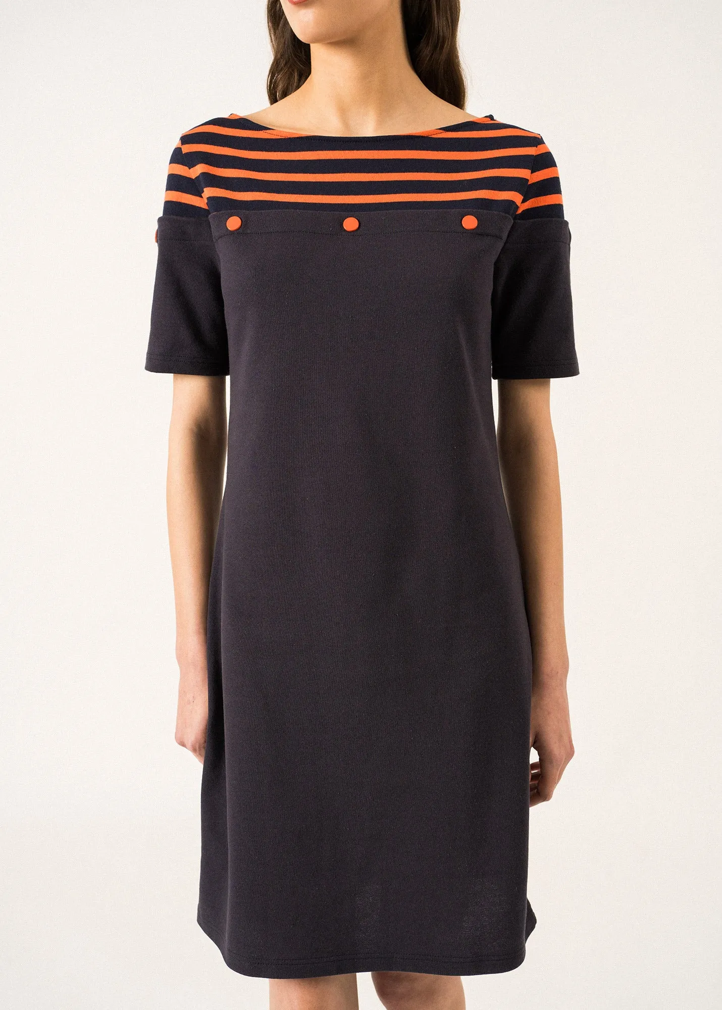 BALANCINE - Tailored Dress with Decorative Buttons and a Contrasting Yoke by Isabelle Ballu (DARK NAVY / NAVY / ORANGE)