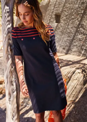 BALANCINE - Tailored Dress with Decorative Buttons and a Contrasting Yoke by Isabelle Ballu (DARK NAVY / NAVY / ORANGE)