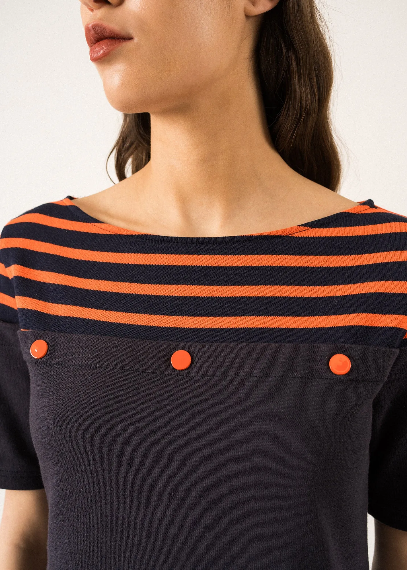 BALANCINE - Tailored Dress with Decorative Buttons and a Contrasting Yoke by Isabelle Ballu (DARK NAVY / NAVY / ORANGE)