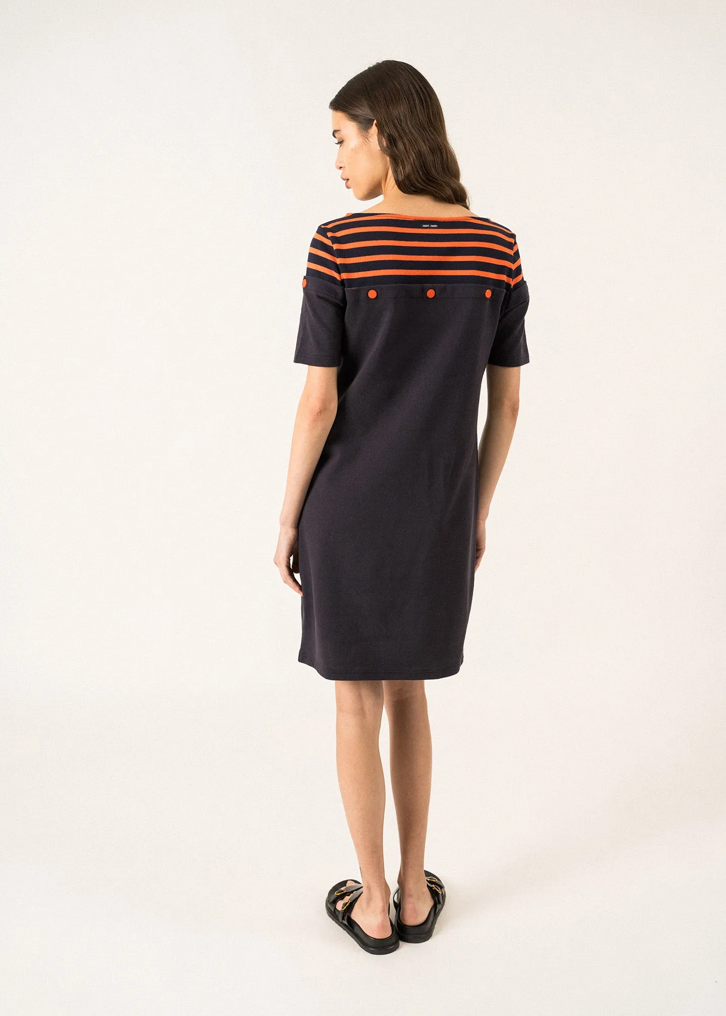 BALANCINE - Tailored Dress with Decorative Buttons and a Contrasting Yoke by Isabelle Ballu (DARK NAVY / NAVY / ORANGE)