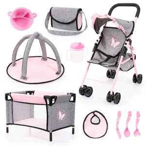 Bayer Design Dolls Buggy Playset with Accessories - Grey, Pink, Butterfly, Ages 3 