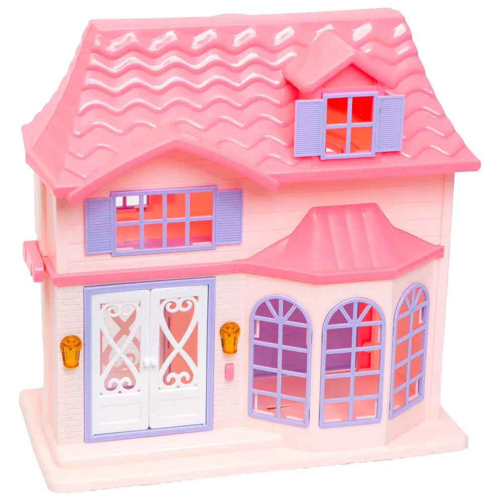 Boley Doll House Playset - Pink & Purple - 16pc with 3 Family Dolls for Kids 3 