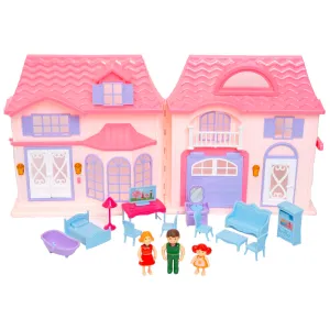 Boley Doll House Playset - Pink & Purple - 16pc with 3 Family Dolls for Kids 3 