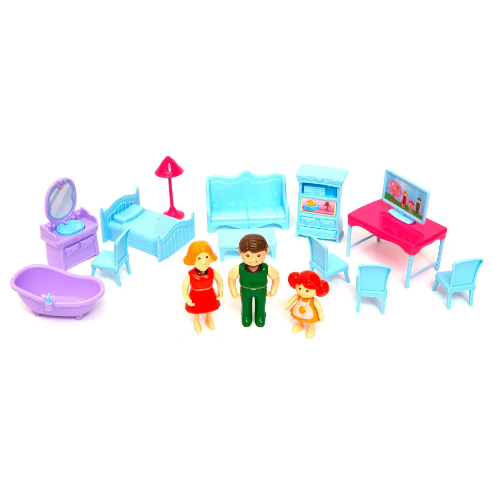 Boley Doll House Playset - Pink & Purple - 16pc with 3 Family Dolls for Kids 3 