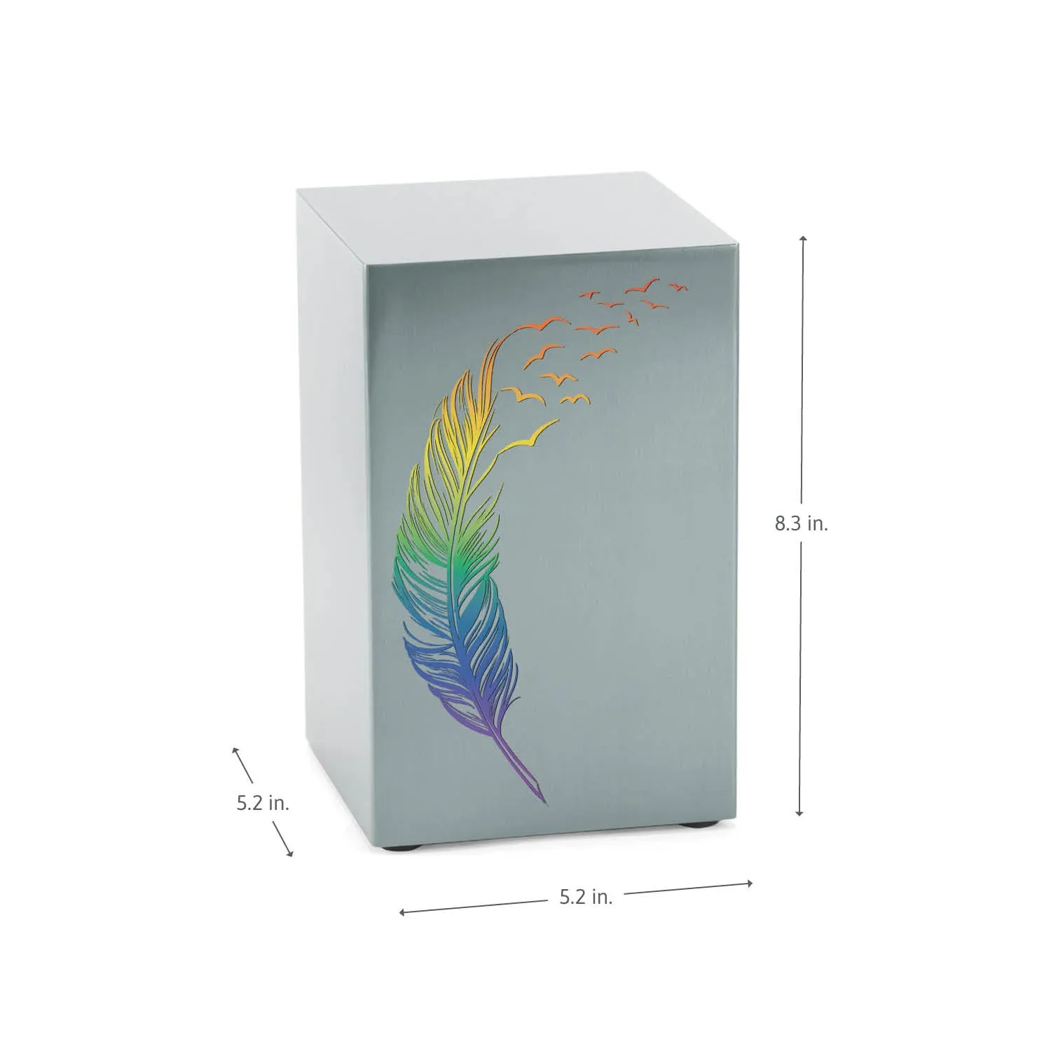 Cascade Pewter Cremation Urn with Rainbow Take Flight Feather