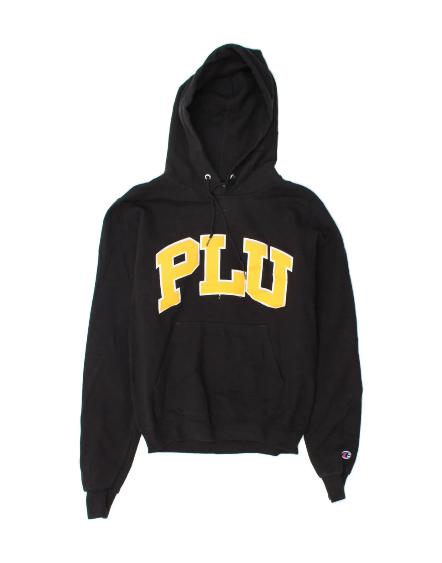 CHAMPION Womens Graphic Oversized Hoodie Jumper UK 6 XS Black Cotton