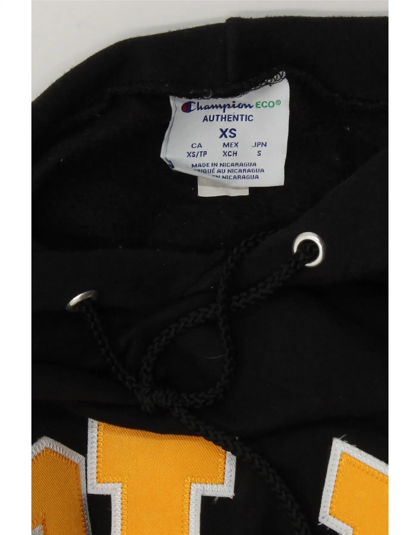 CHAMPION Womens Graphic Oversized Hoodie Jumper UK 6 XS Black Cotton
