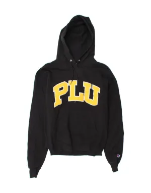 CHAMPION Womens Graphic Oversized Hoodie Jumper UK 6 XS Black Cotton