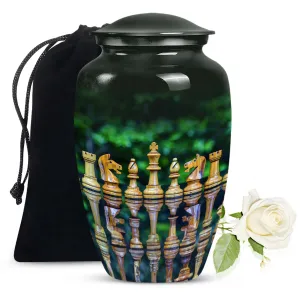 Classic Chess Themed Aluminium Memorial Urn for Loved Ones