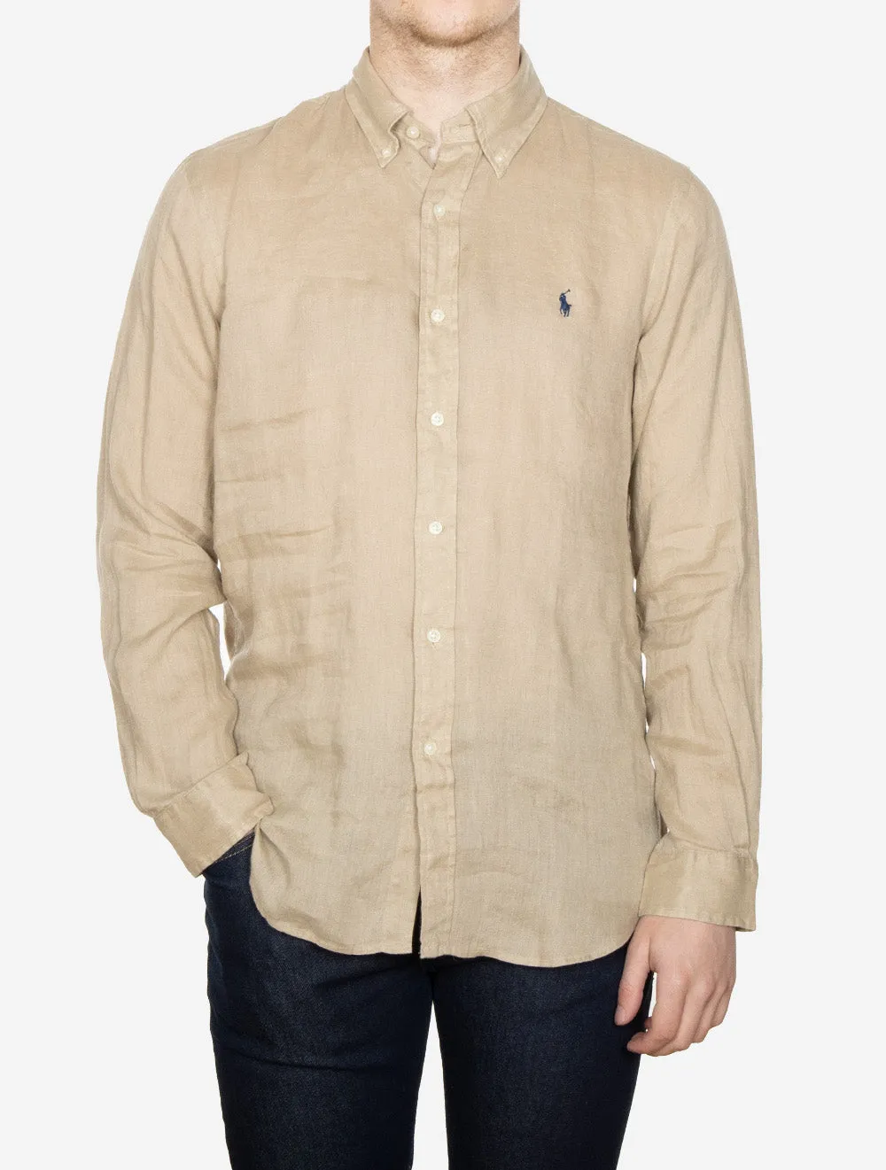Custom Fit Linen Shirt Beige