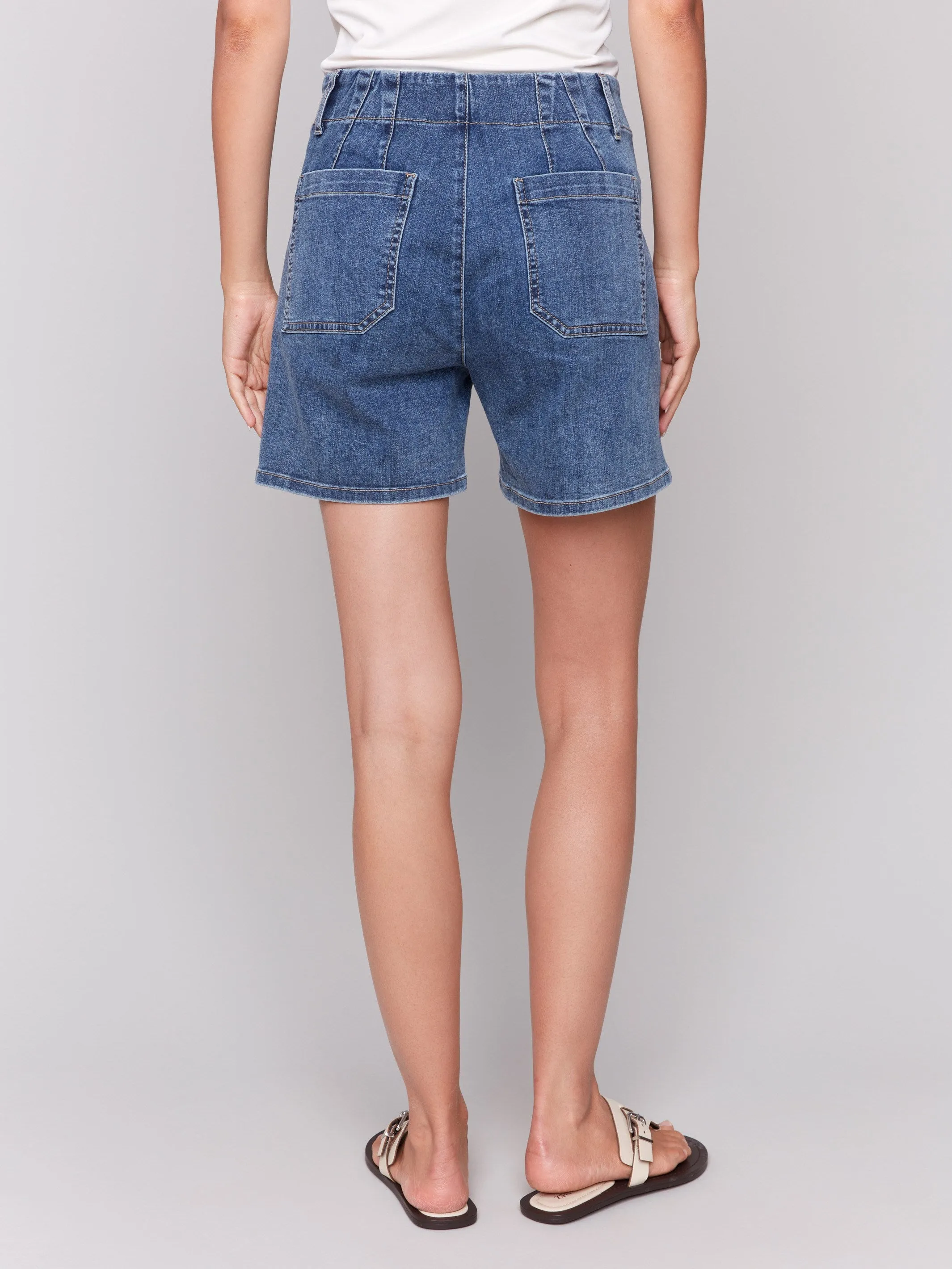 Denim Shorts with Patch Pockets - Medium Blue