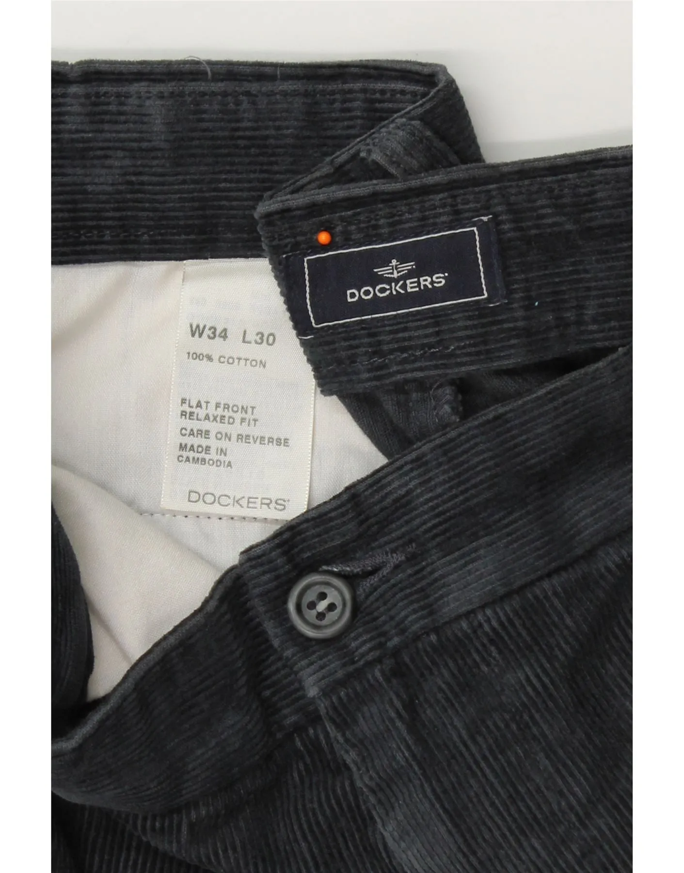 DOCKERS Mens Relaxed Fit Corduroy Trousers W34 L30 Navy Blue Cotton