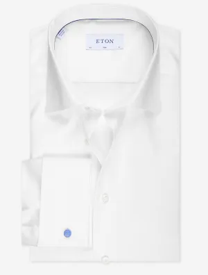 Double Cuff Plain Slim Shirt White