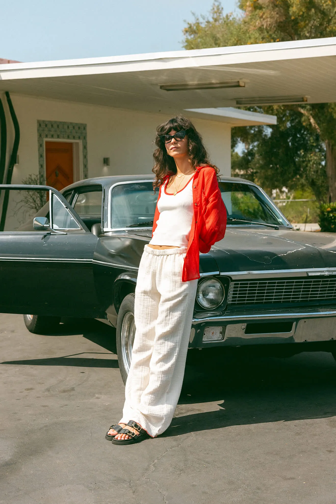 East Side Boxy L/S Button Down - Crimson
