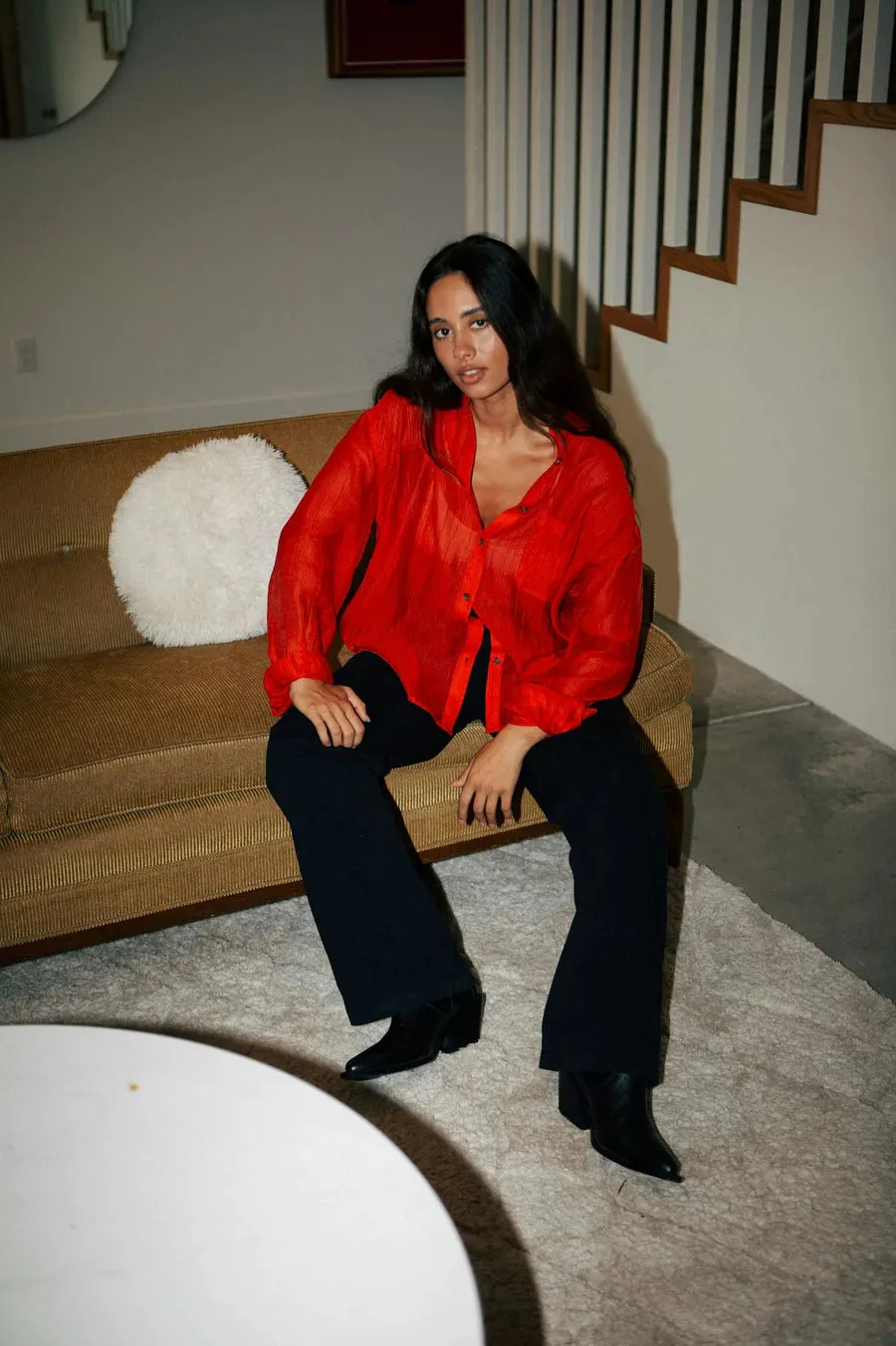 East Side Boxy L/S Button Down - Crimson