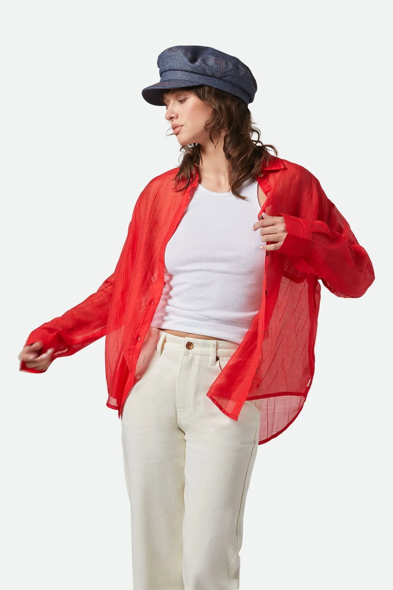 East Side Boxy L/S Button Down - Crimson