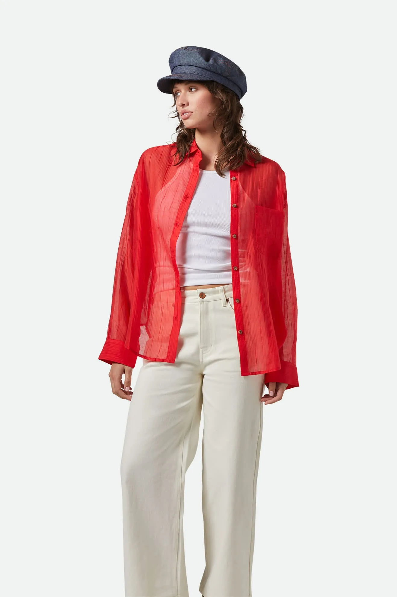 East Side Boxy L/S Button Down - Crimson