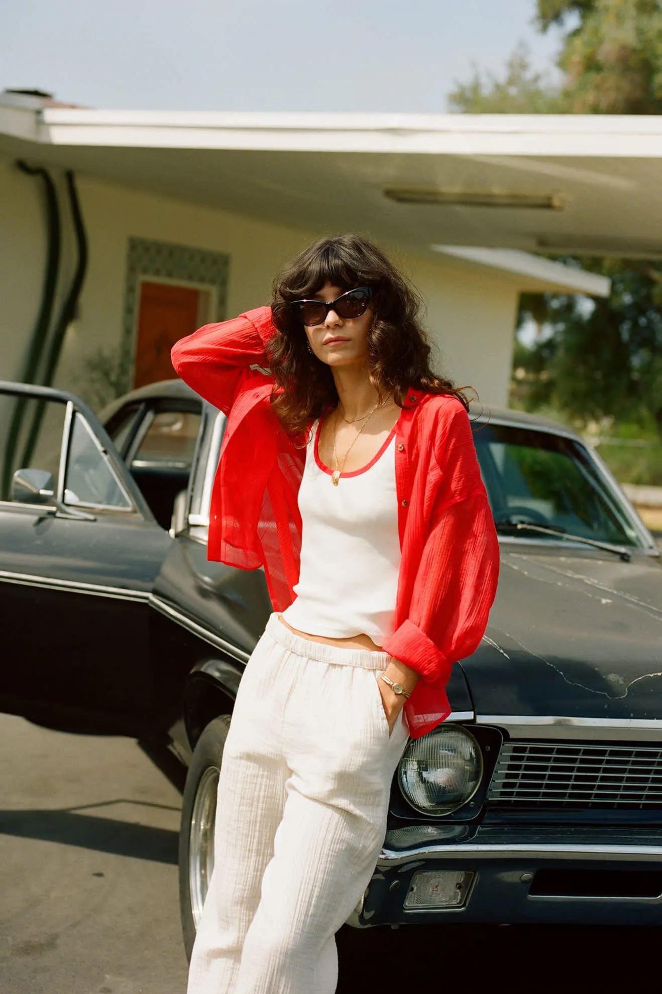 East Side Boxy L/S Button Down - Crimson