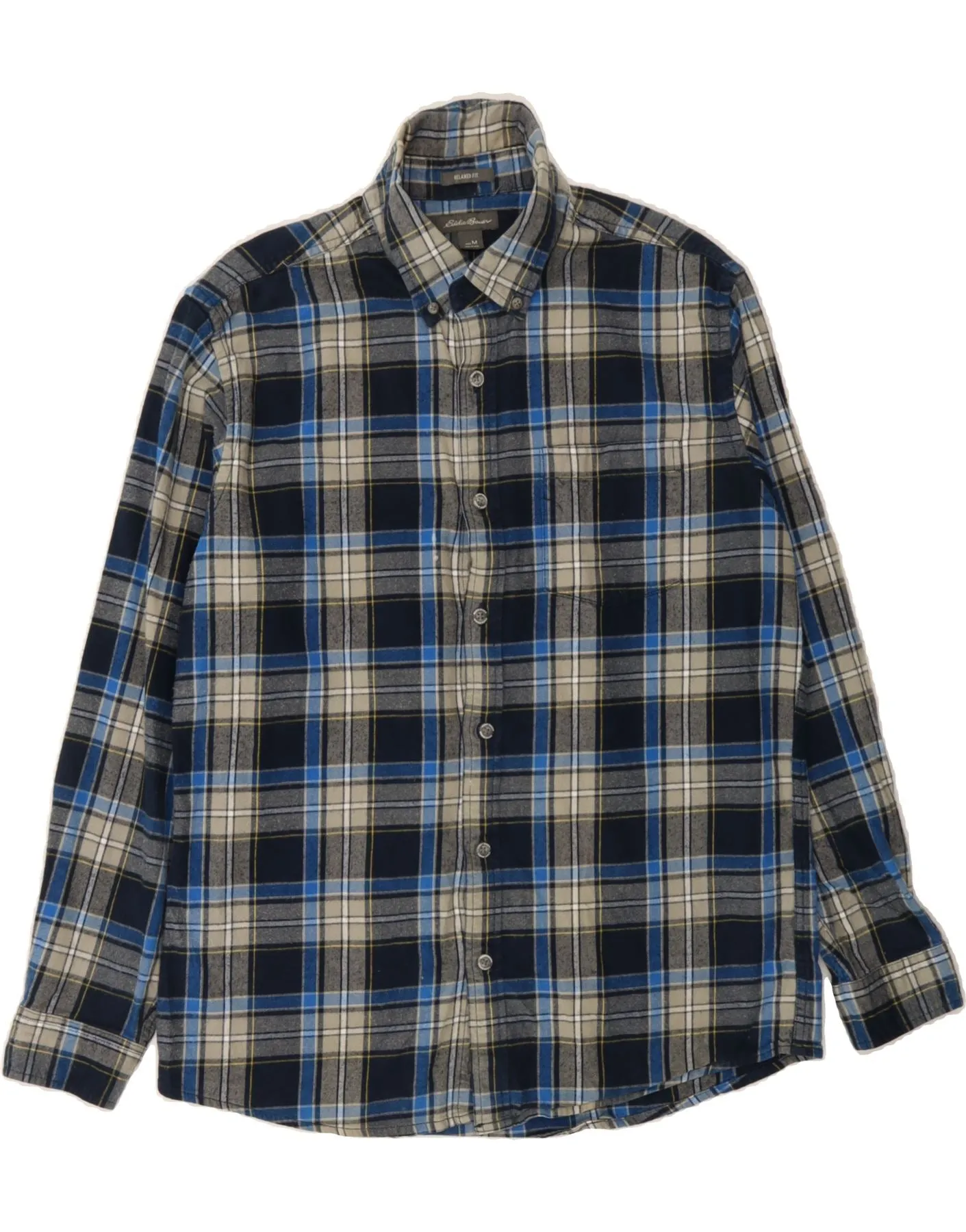 EDDIE BAUER Mens Relaxed Fit Flannel Shirt Medium Navy Blue Check Cotton