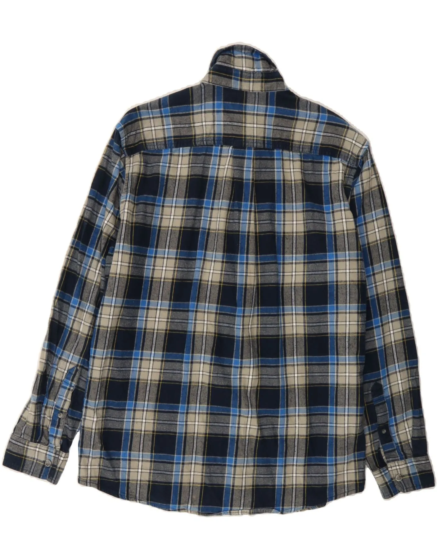 EDDIE BAUER Mens Relaxed Fit Flannel Shirt Medium Navy Blue Check Cotton