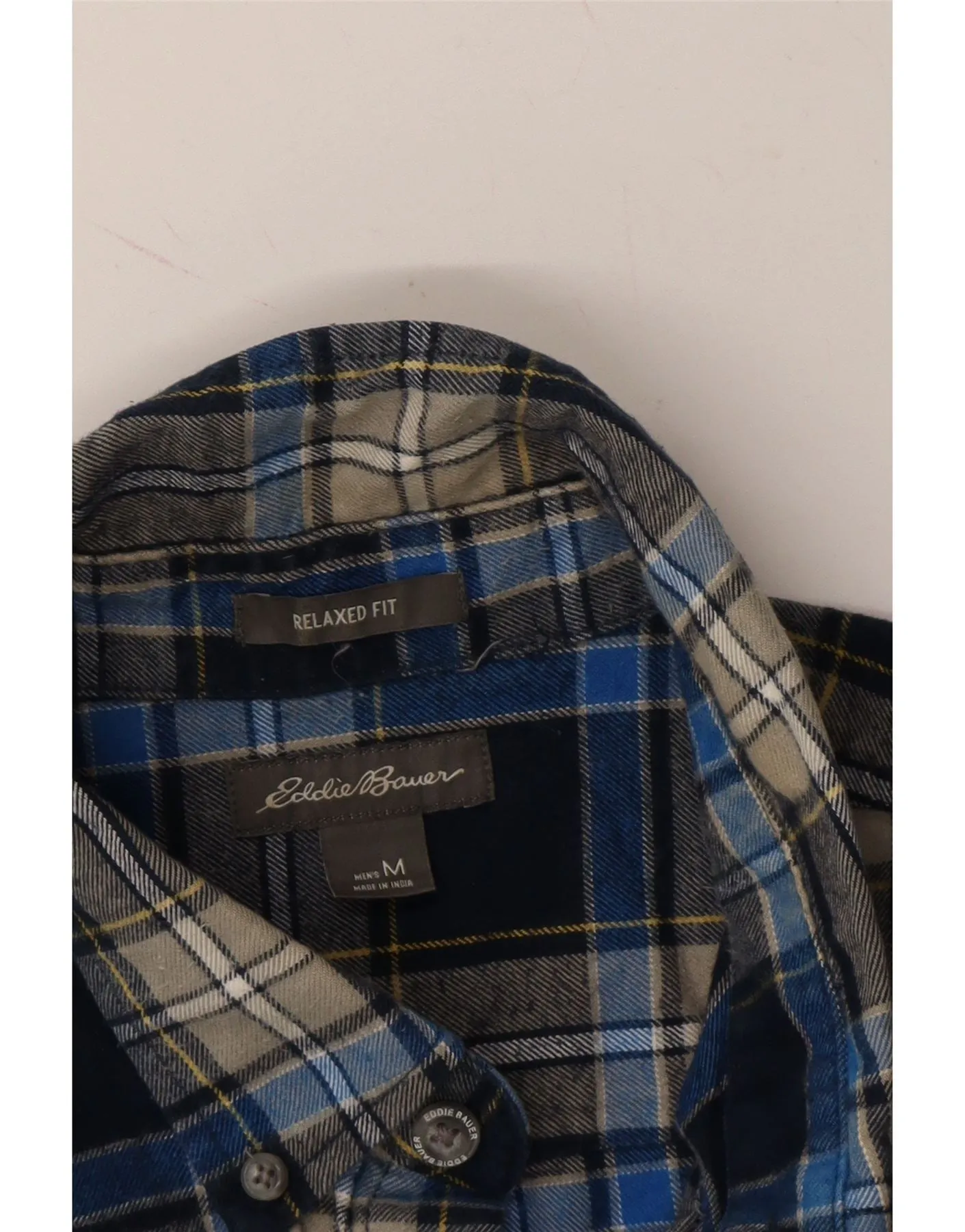 EDDIE BAUER Mens Relaxed Fit Flannel Shirt Medium Navy Blue Check Cotton