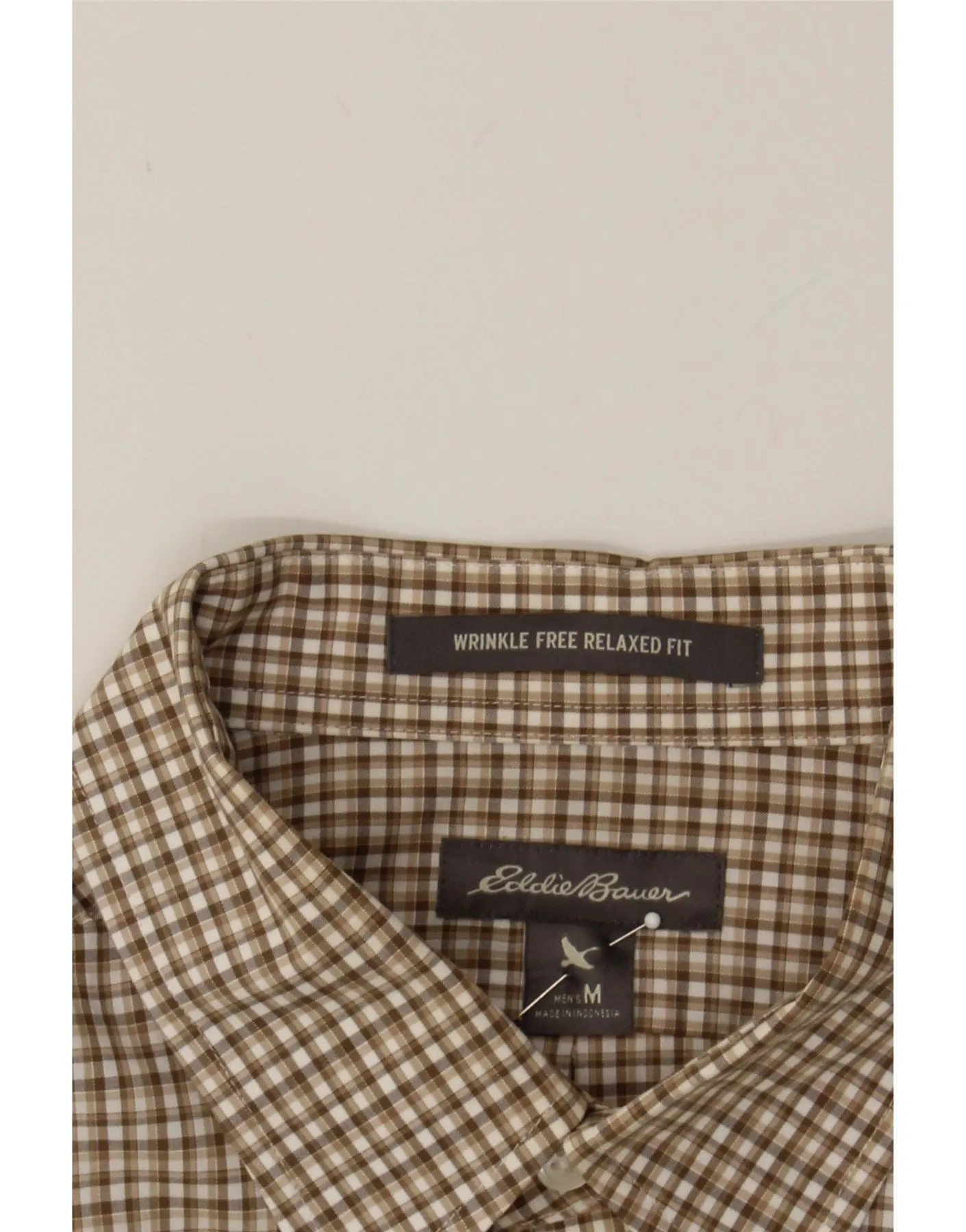 EDDIE BAUER Mens Relaxed Fit Shirt Medium Brown Check Cotton