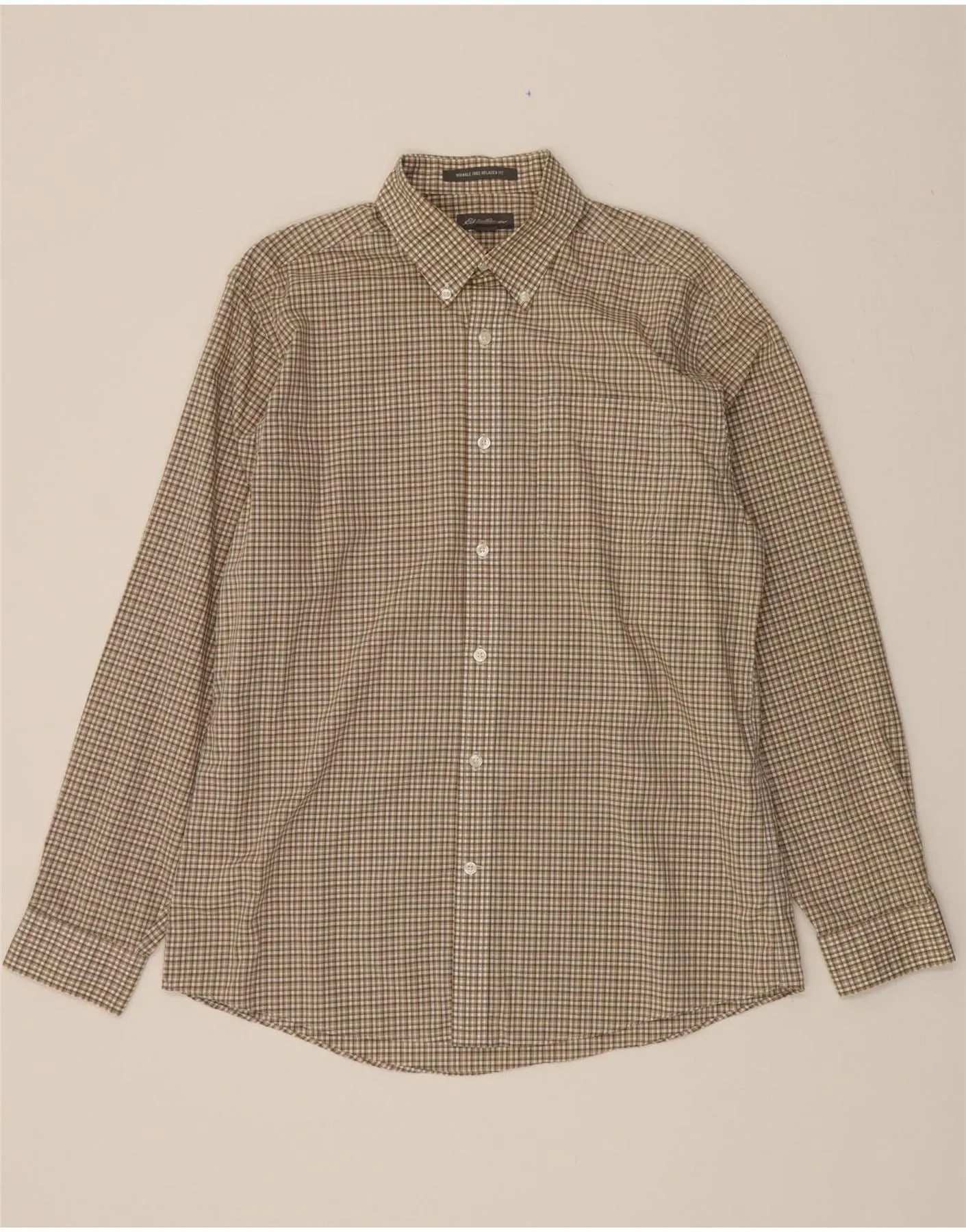 EDDIE BAUER Mens Relaxed Fit Shirt Medium Brown Check Cotton