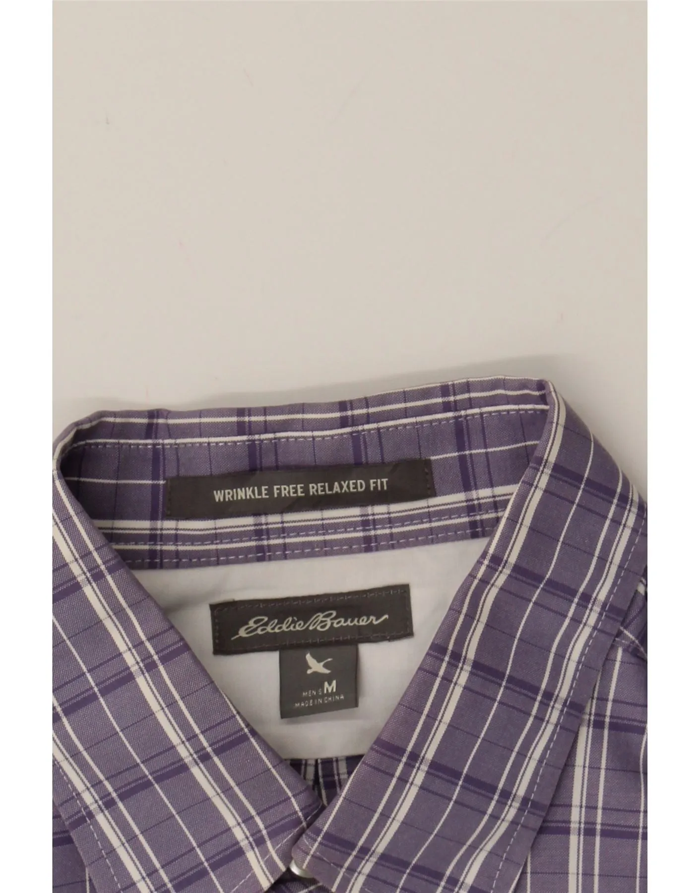 EDDIE BAUER Mens Relaxed Fit Shirt Medium Purple Check Cotton