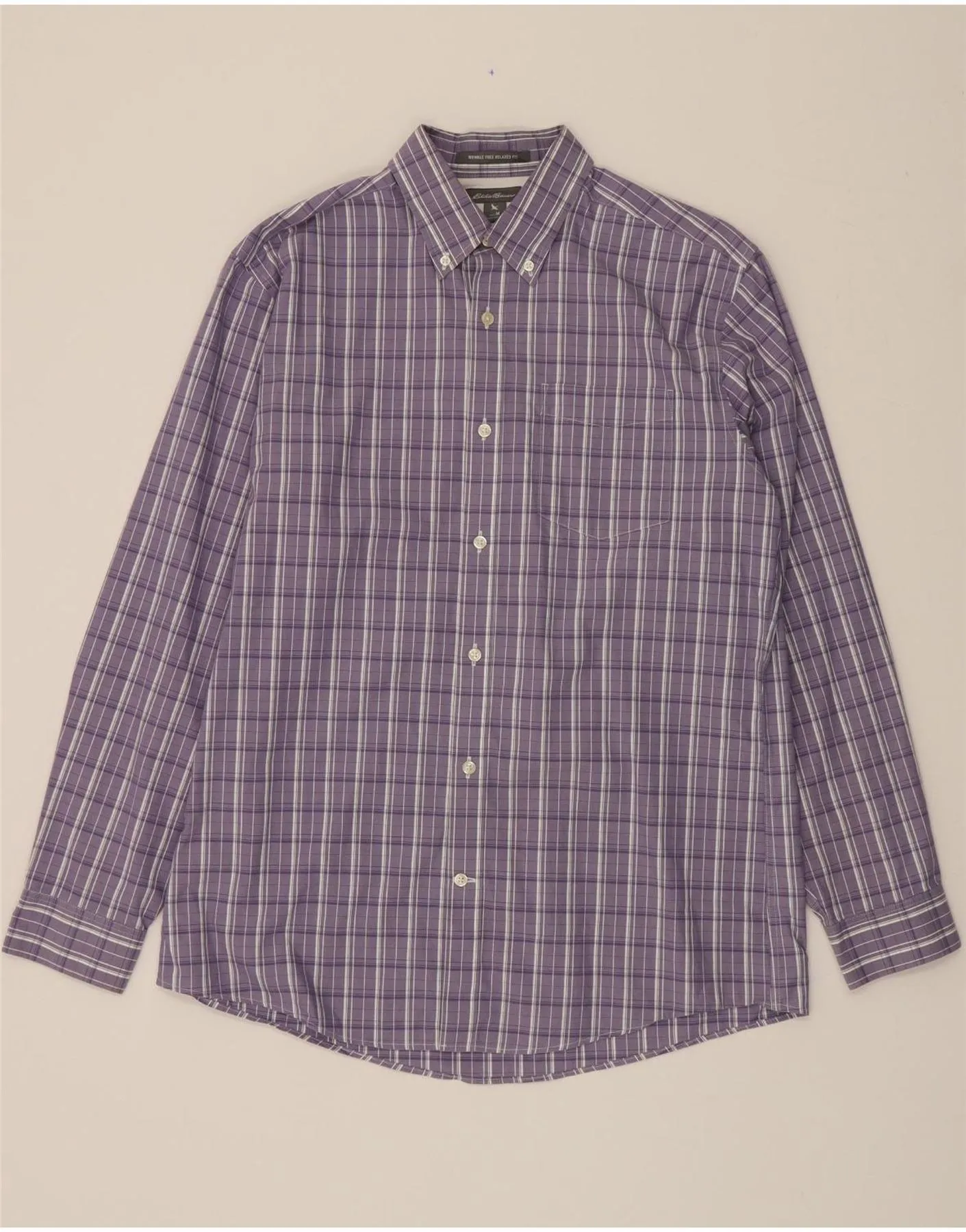 EDDIE BAUER Mens Relaxed Fit Shirt Medium Purple Check Cotton