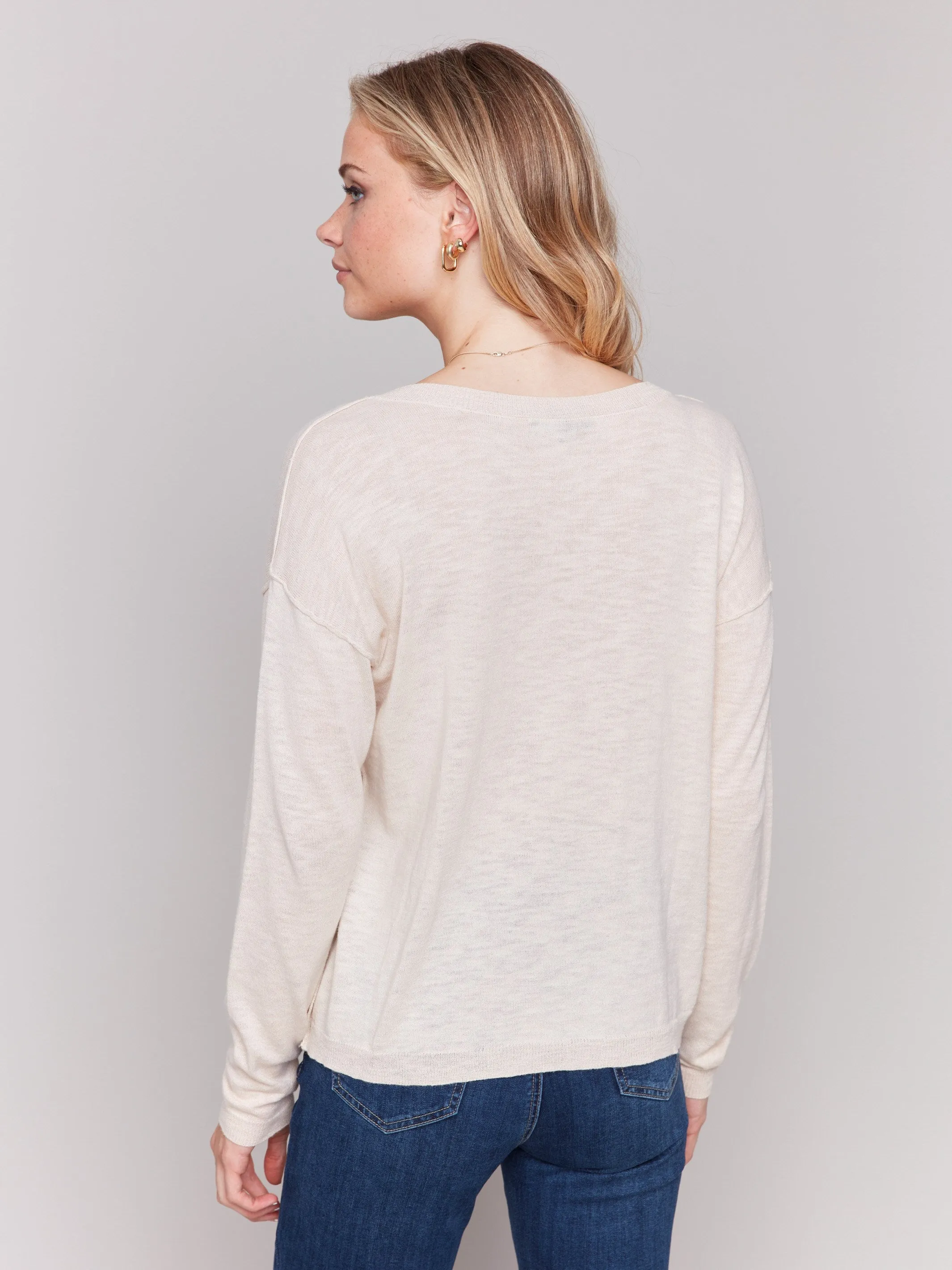 Embroidered Cotton V-Neck Sweater - Flowers